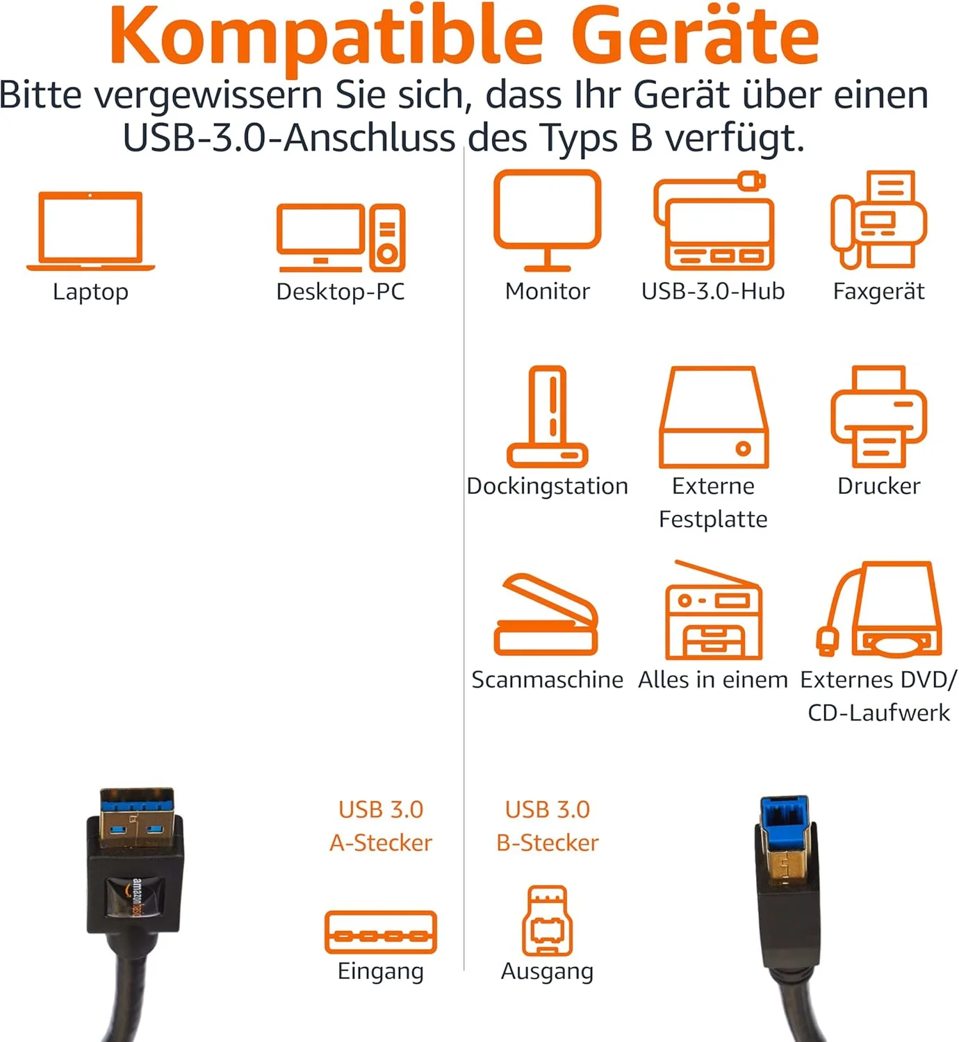 کابل آمازون بیسیکس USB 3.0 نوع A به نوع B، 183 سانتی متر، مشکی