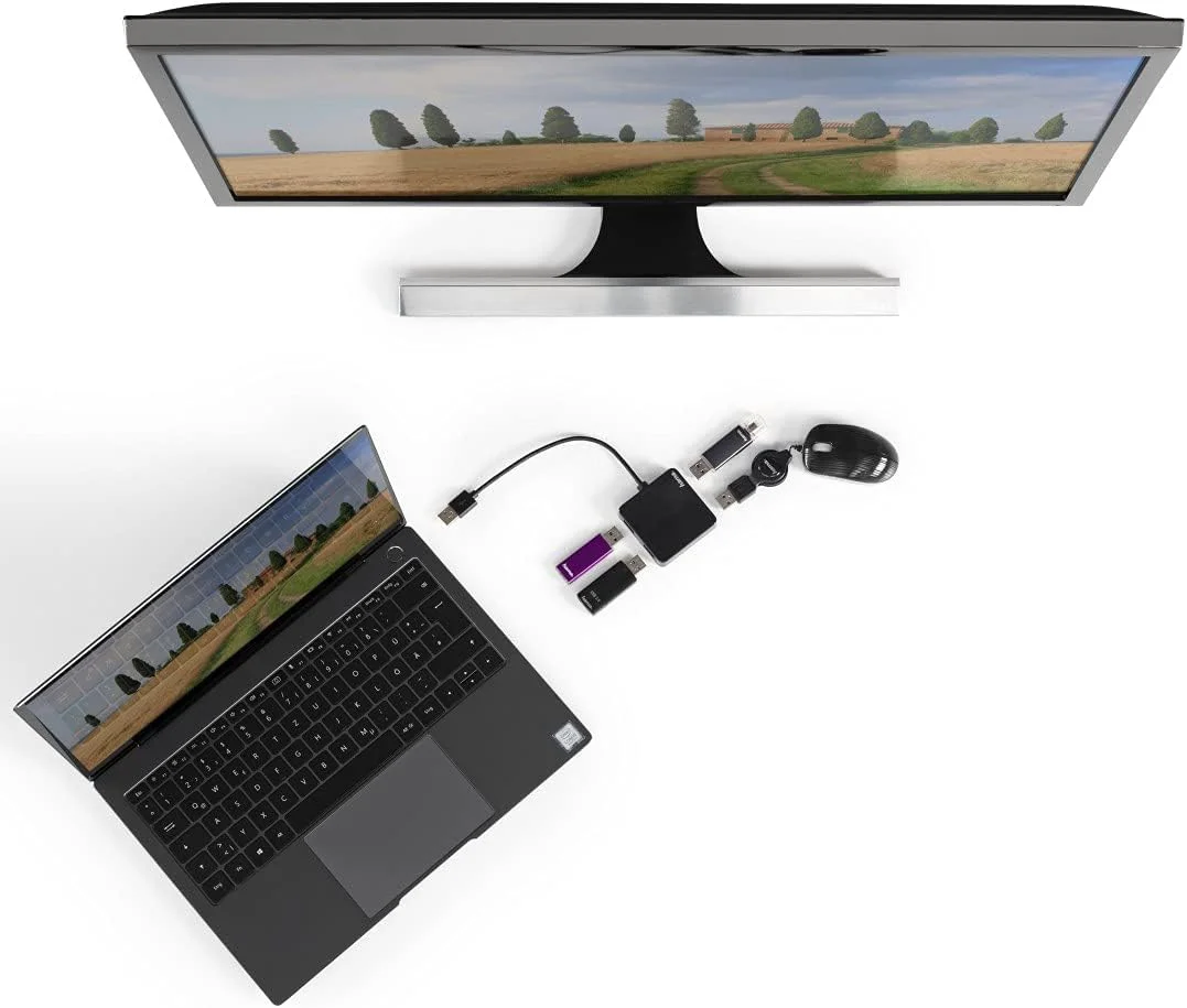 هاب USB 2.0 هاما، آداپتور 4 پورت (هاب USB A چهاره در یک، اسپلیتر USB با 4 پورت USB، کوچک و جمع و جور، فاصله زیاد بین پورت‌ها، با تغذیه از گذرگاه، توزیع کننده USB خارجی) مشکی - تصویر 3