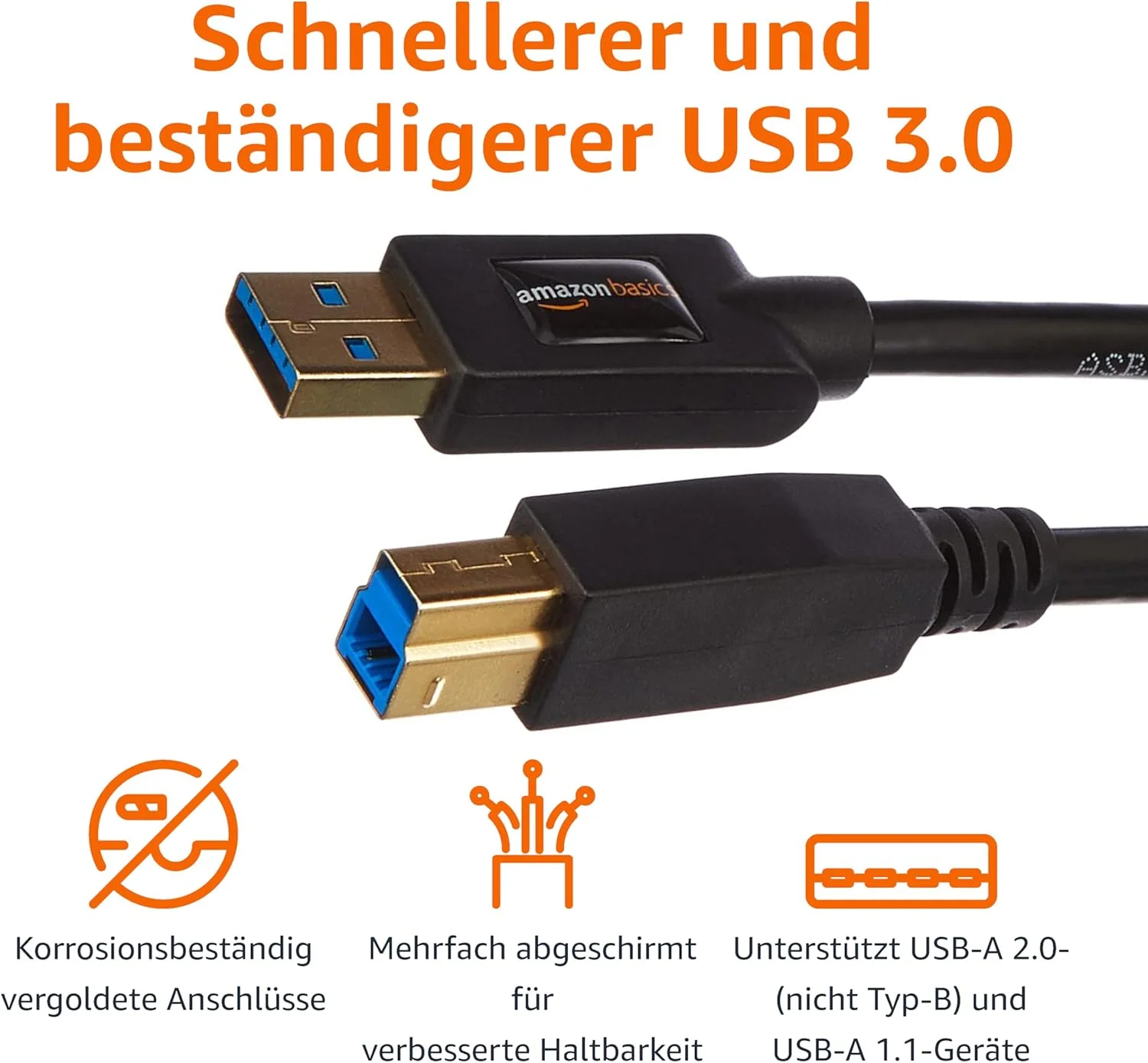 کابل آمازون بیسیکس USB 3.0 نوع A به نوع B، 183 سانتی متر، مشکی