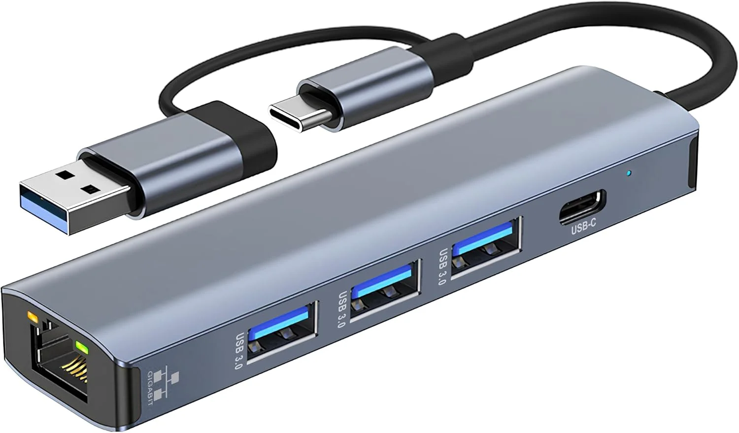 آداپتور USB به LAN 1000M، آداپتور اترنت USB-C RJ45 گیگابیتی، هاب USB-C LAN با 3 پورت USB 3.0 و 1 پورت Type-C برای MacBook XPS Surface Pro Linux Chromebook و غیره