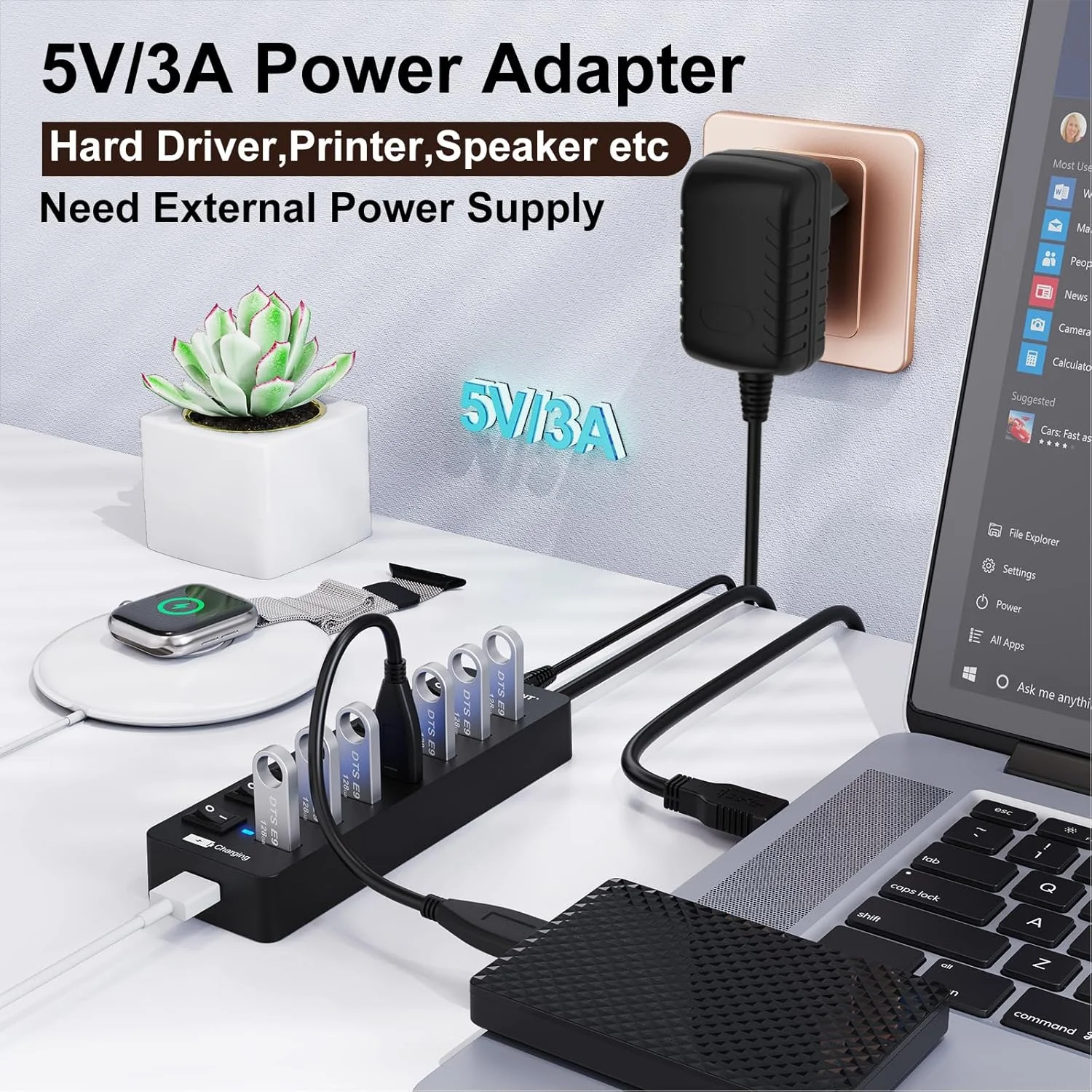 هاب USB اکتیو 3.0 با آداپتور برق، VEMONT دارای 7 پورت USB و 1 پورت شارژ هوشمند با آداپتور برق 5V/3A، اسپلیتر USB با سوئیچ های جداگانه و کابل 1.2 متری برای PC/لپ تاپ هاب USB اکتیو 3.0 با آداپتور برق، VEMONT دارای 7 پورت USB و 1 پورت شارژ هوشمند با آداپتور برق 5V/3A، اسپلیتر USB با سوئیچ های جداگانه و کابل 1.2 متری برای PC/لپ تاپ