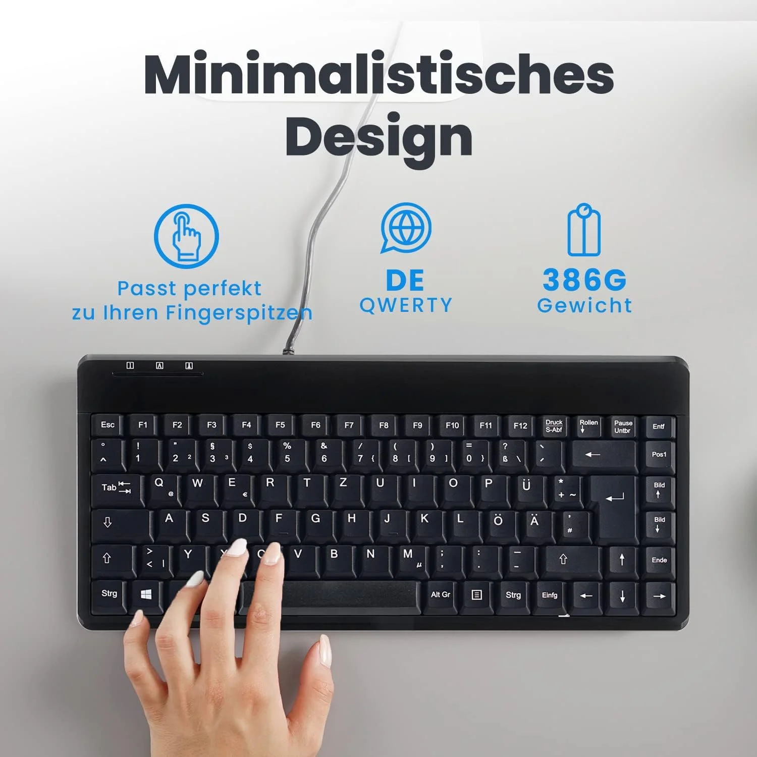 پری‌بورد 409H پریکس 10761، مینی کیبورد با 2 عدد هاب USB - کابل 1.80 متری با اتصال USB - روکش پیانویی - طرح‌بندی QWERTZ DE - مشکی