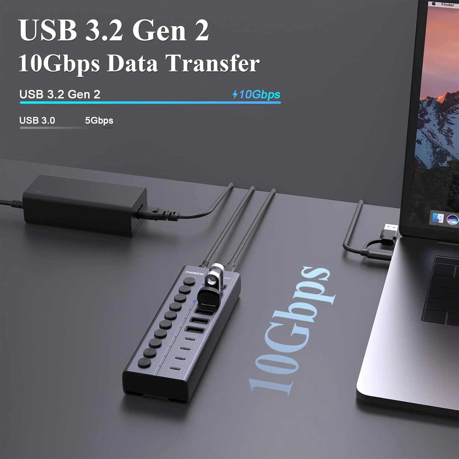 هاب USB فیدکو با منبع تغذیه، هاب USB 3.2 Gen 2 10 گیگابیت بر ثانیه 10 پورت فعال، تمام آلومینیومی با توان 60 وات (12 ولت 5 آمپر)، 6 پورت USB-A و 4 پورت USB-C، پشتیبانی از شارژ BC1.2 هاب USB فیدکو با منبع تغذیه، هاب USB 3.2 Gen 2 10 گیگابیت بر ثانیه 10 پورت فعال، تمام آلومینیومی با توان 60 وات (12 ولت 5 آمپر)، 6 پورت USB-A و 4 پورت USB-C، پشتیبانی از شارژ BC1.2