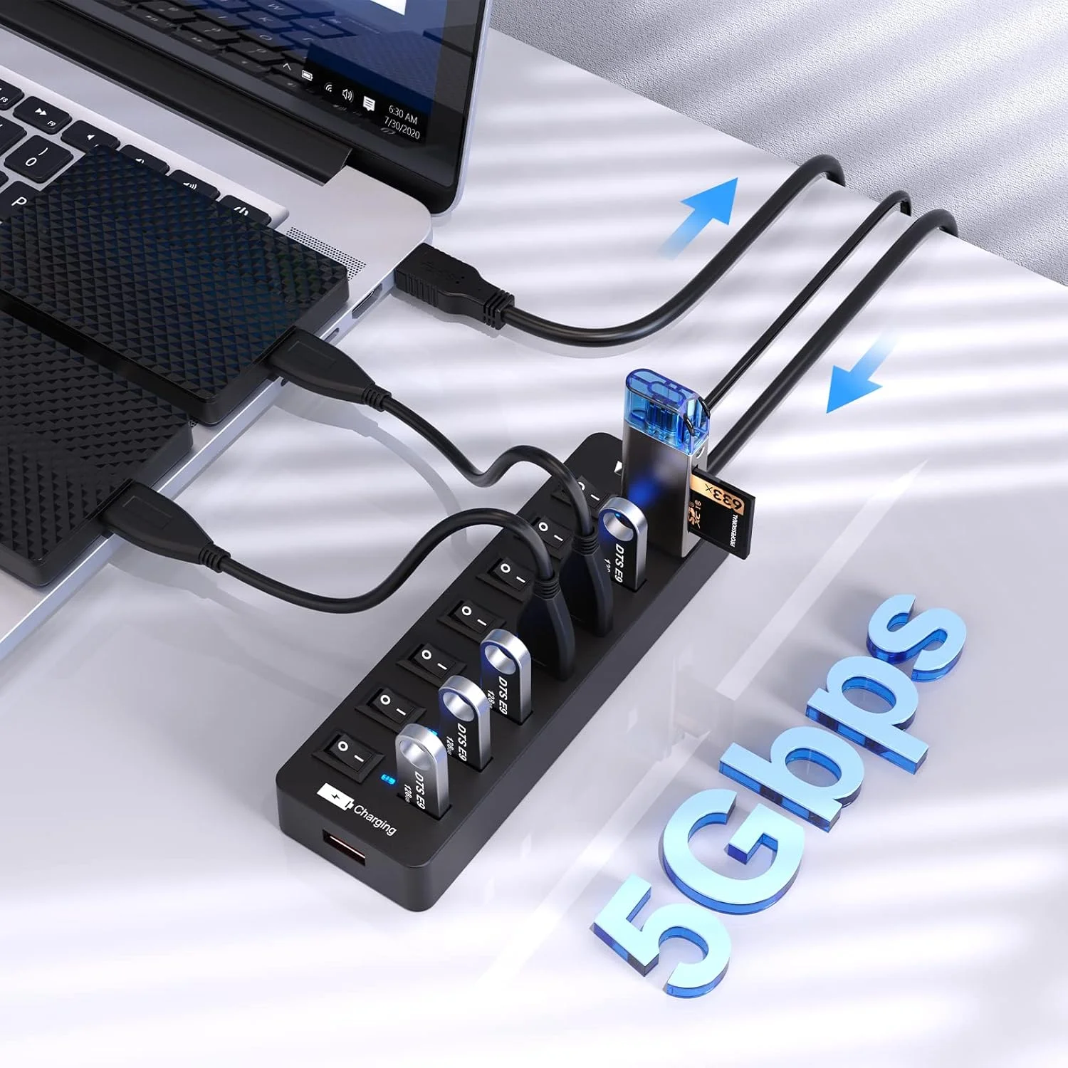 هاب USB اکتیو 3.0 با آداپتور برق، VEMONT دارای 7 پورت USB و 1 پورت شارژ هوشمند با آداپتور برق 5V/3A، اسپلیتر USB با سوئیچ های جداگانه و کابل 1.2 متری برای PC/لپ تاپ هاب USB اکتیو 3.0 با آداپتور برق، VEMONT دارای 7 پورت USB و 1 پورت شارژ هوشمند با آداپتور برق 5V/3A، اسپلیتر USB با سوئیچ های جداگانه و کابل 1.2 متری برای PC/لپ تاپ