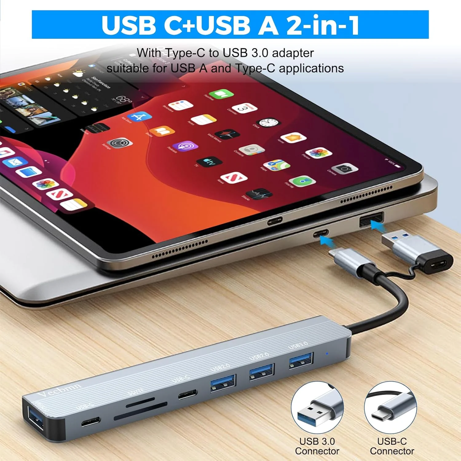 هاب USB C 3.0، آداپتور 8 در 1 با پورت USB C، پورت های USB 2.0 و USB 3.0، کارت خوان SD/TF، آداپتور چند پورت برای MacBook Air/Pro، iPad Pro، Chromebook، Huawei، Dell XPS، HP، Samsung و غیره هاب USB C 3.0، آداپتور 8 در 1 با پورت USB C، پورت های USB 2.0 و USB 3.0، کارت خوان SD/TF، آداپتور چند پورت برای MacBook Air/Pro، iPad Pro، Chromebook، Huawei، Dell XPS، HP، Samsung و غیره