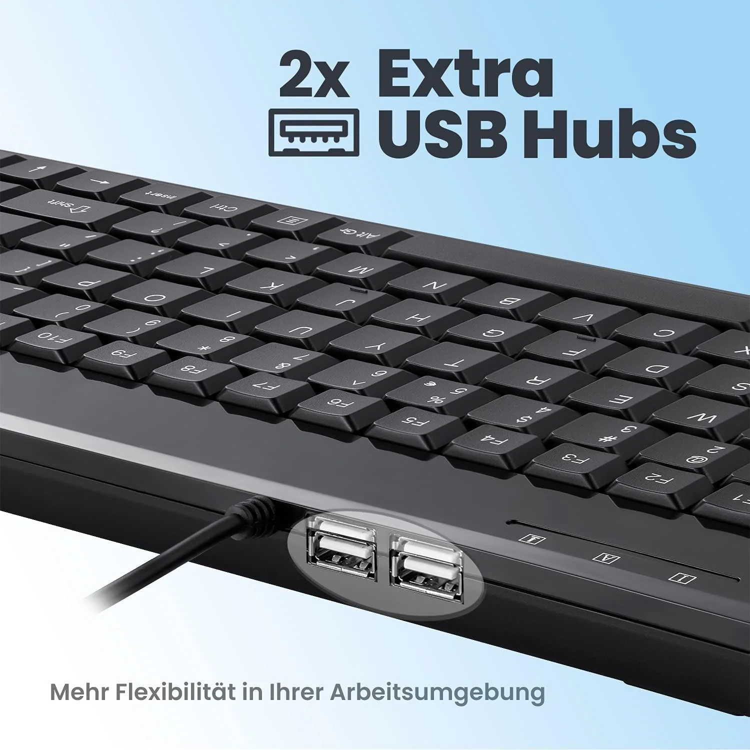 پری‌بورد 409H پریکس 10761، مینی کیبورد با 2 عدد هاب USB - کابل 1.80 متری با اتصال USB - روکش پیانویی - طرح‌بندی QWERTZ DE - مشکی