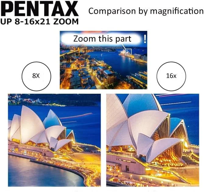 دوربین دوچشمی قهوه ای Pentax UP 8-16x21 با پوشش چند لایه کامل، زوم و قابلیت نصب روی سه پایه