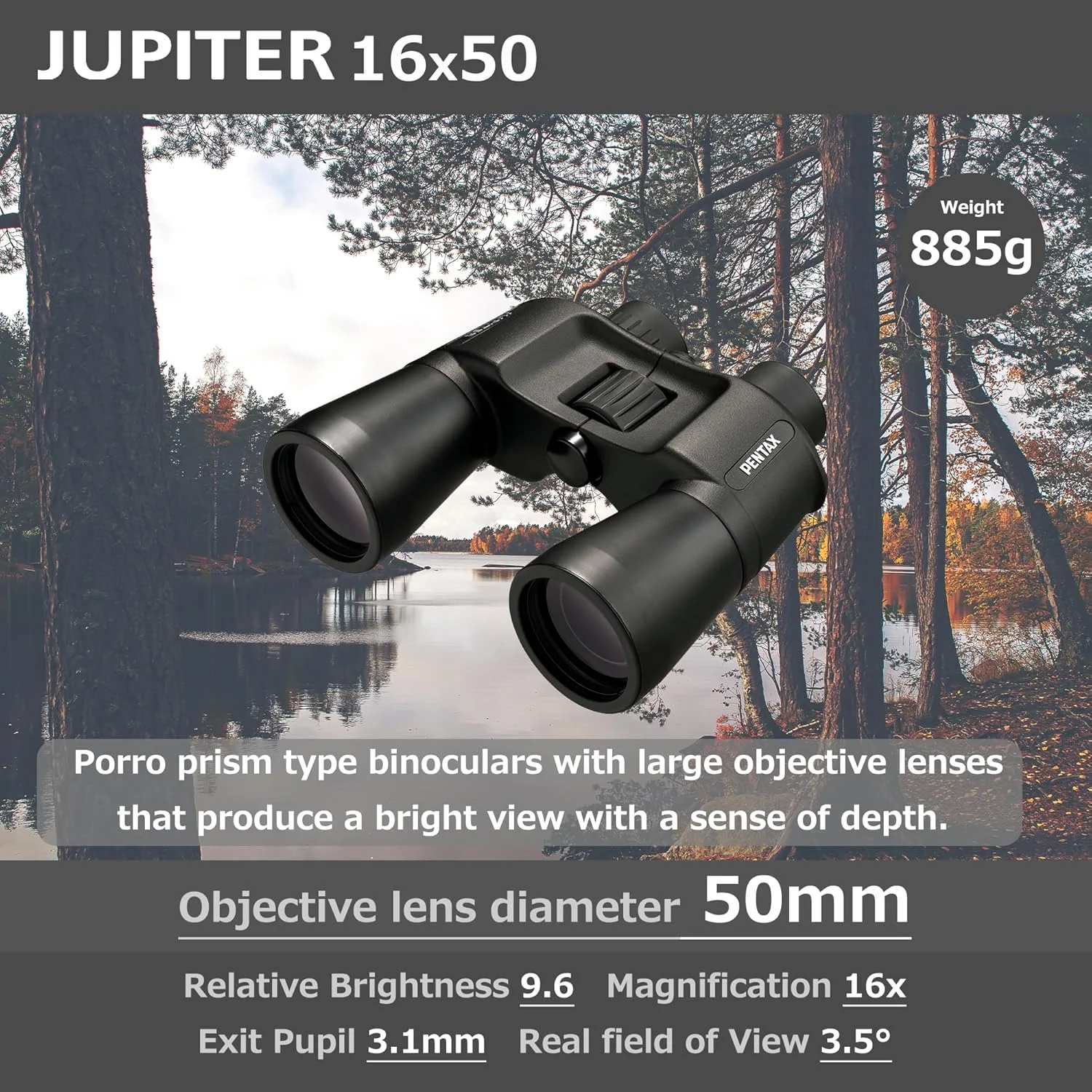 دوربین دوچشمی منشوری پوررو Pentax Jupiter 16x50 با دیافراگم بزرگ و دید آسان، مشکی