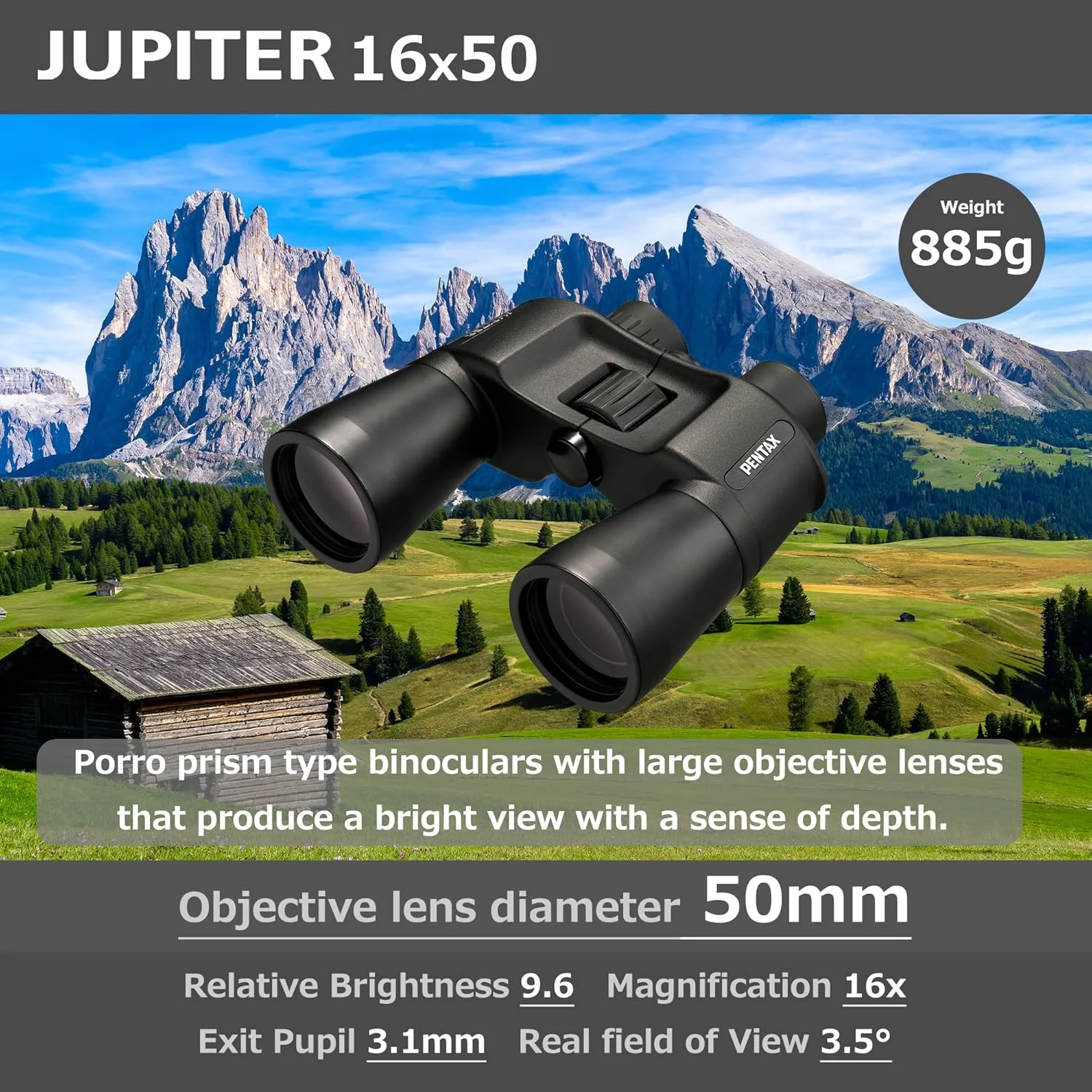 دوربین دوچشمی منشوری پوررو Pentax Jupiter 16x50 با دیافراگم بزرگ و دید آسان، مشکی