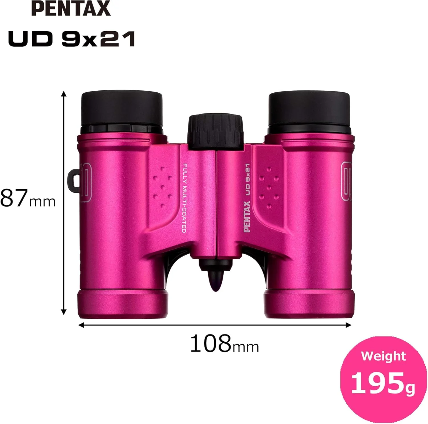 دوربین دوچشمی PENTAX UD 9x21 - صورتی. میدان دید روشن و واضح، بدنه ای جمع و جور و سبک با منشور سقفی، اپتیک کاملاً چند لایه پوشش داده شده، عملکرد تصویر عالی را ارائه می دهد. مناسب برای کنسرت ها، ورزش و مسافرت