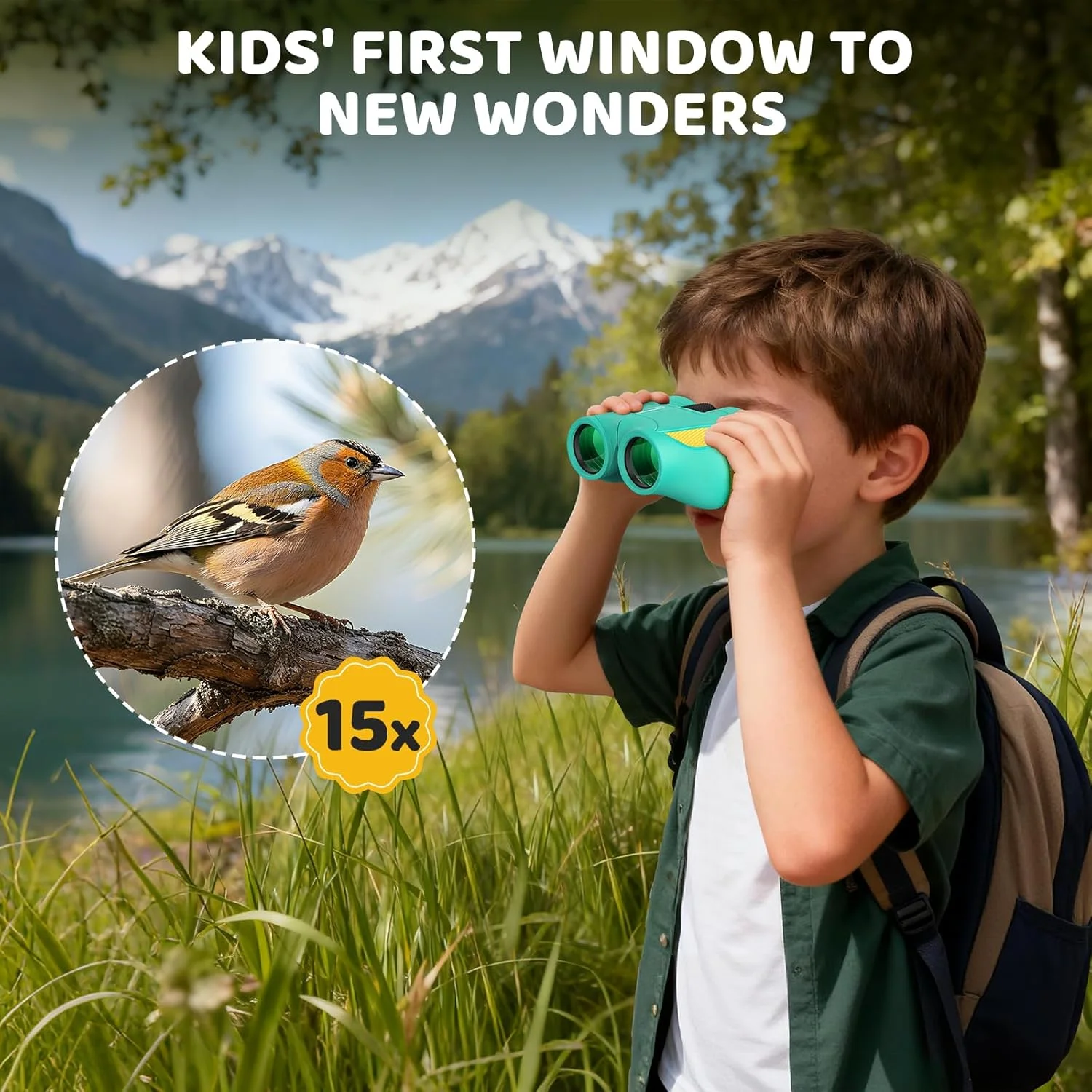 دوربین شکاری کوچک 15x25 Aurosports برای کودکان - دوربین شکاری سبک وزن با کیف حمل و راهنمای پرنده نگری برای تماشای پرندگان، پیاده روی، کمپینگ، مسافرت و شکار برای پسران و دختران 4 تا 12 سال (سبز)