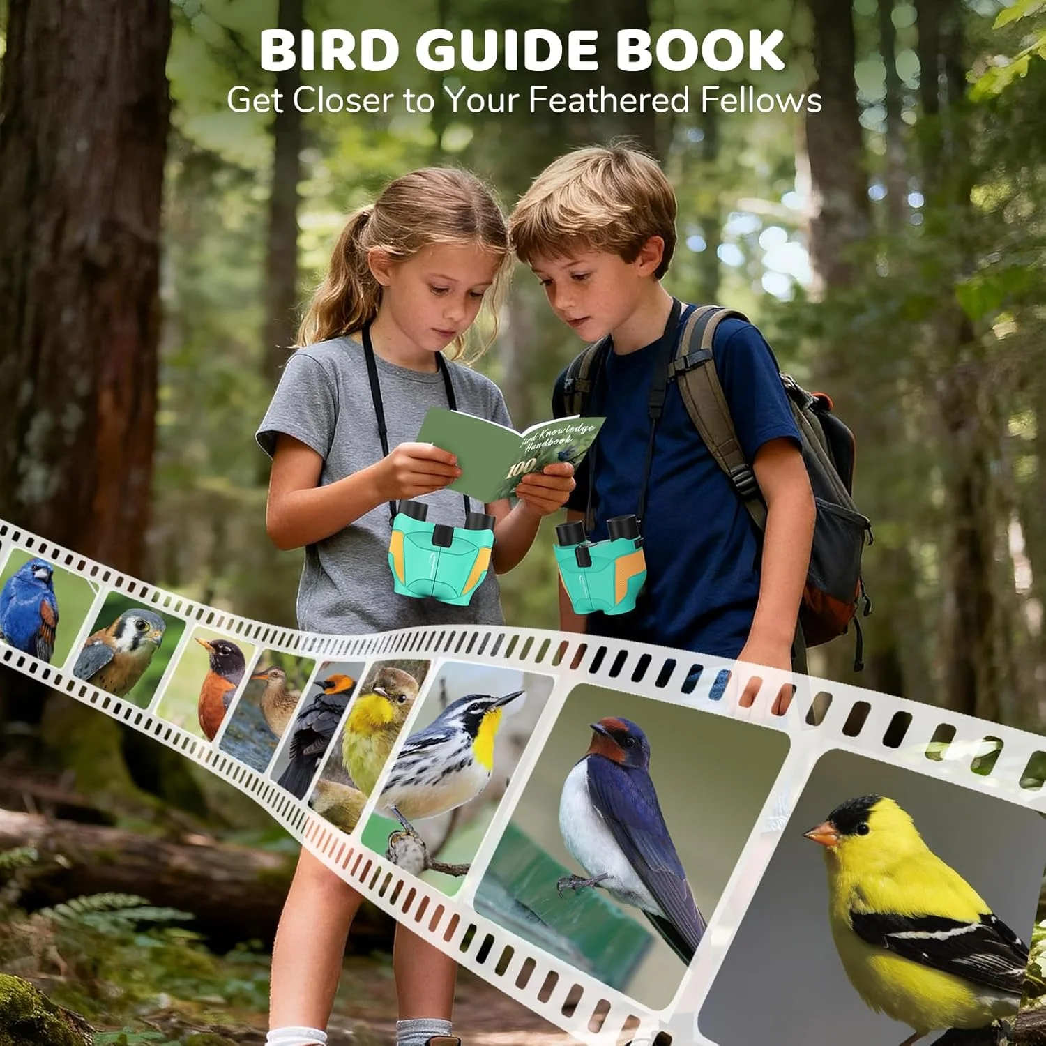 دوربین شکاری کوچک 15x25 Aurosports برای کودکان - دوربین شکاری سبک وزن با کیف حمل و راهنمای پرنده نگری برای تماشای پرندگان، پیاده روی، کمپینگ، مسافرت و شکار برای پسران و دختران 4 تا 12 سال (سبز)