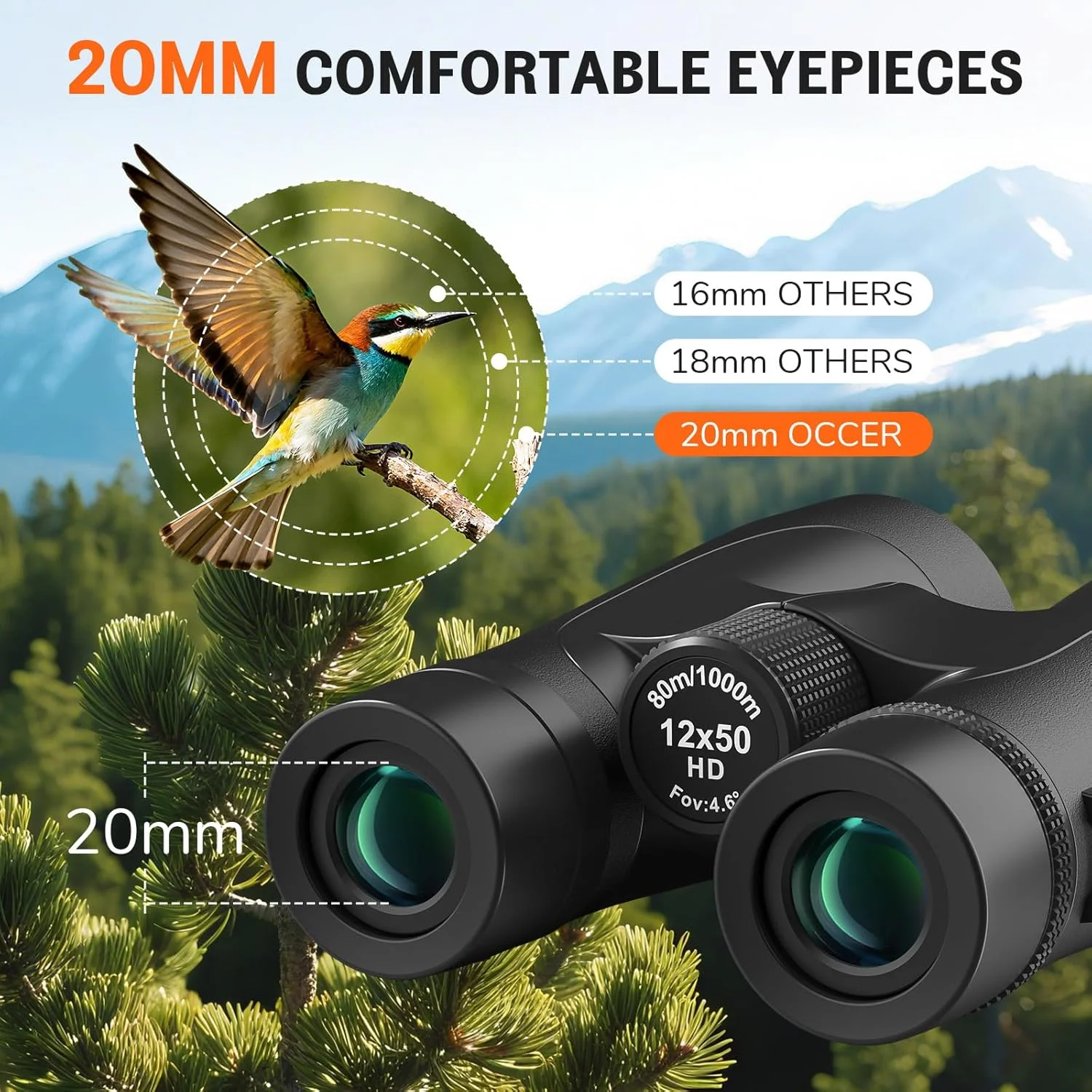 دوربین دوچشمی 12x50 برای بزرگسالان، ضد آب IPX7، ضد مه و ضد ضربه، دوربین دوچشمی UHD با روکش لاستیکی و بند سینه ای برای شکار، تماشای پرندگان، کشتی تفریحی و پیاده روی