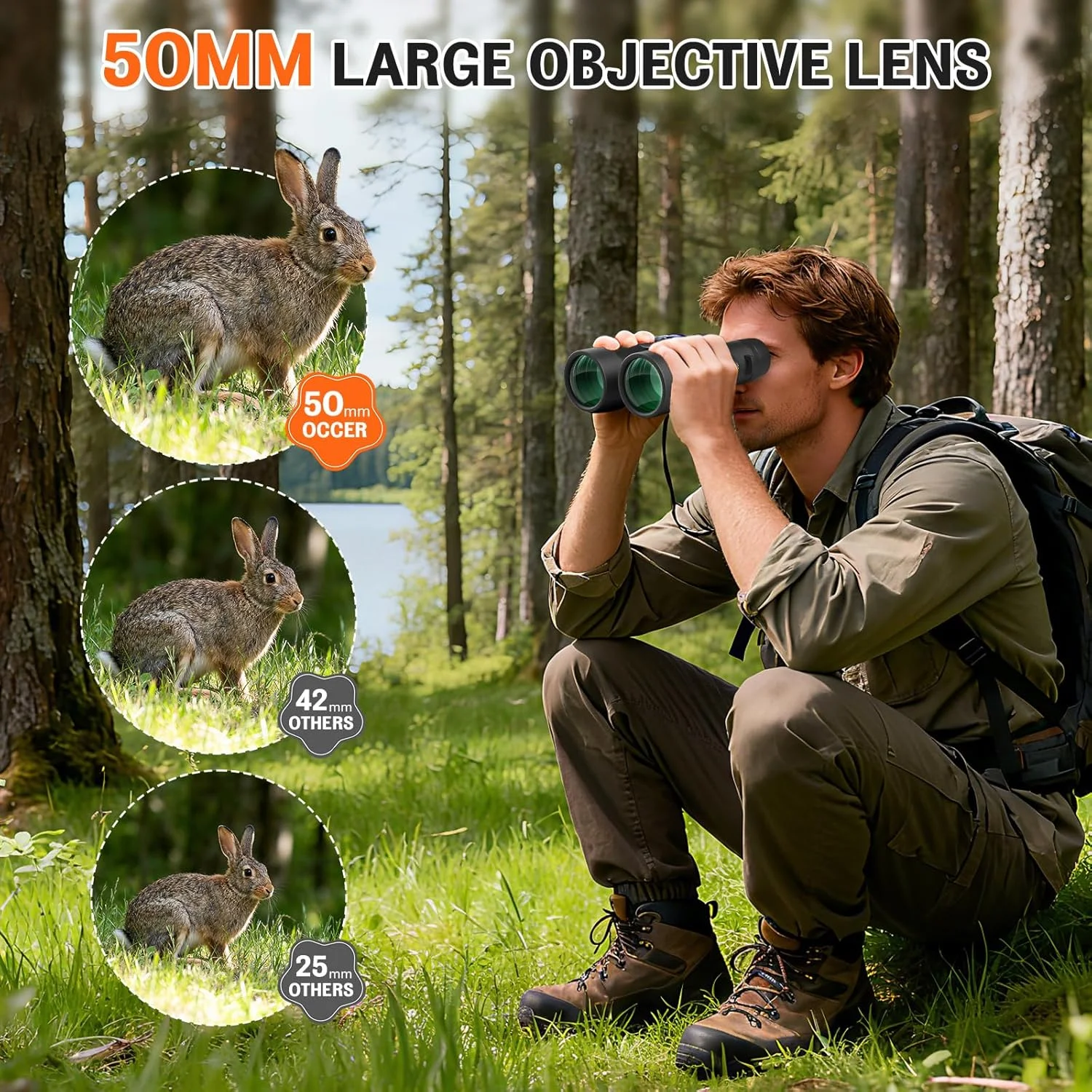 دوربین دوچشمی 12x50 برای بزرگسالان، ضد آب IPX7، ضد مه و ضد ضربه، دوربین دوچشمی UHD با روکش لاستیکی و بند سینه ای برای شکار، تماشای پرندگان، کشتی تفریحی و پیاده روی