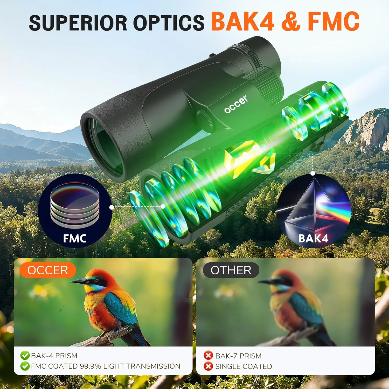 دوربین دوچشمی 12x50 برای بزرگسالان، ضد آب IPX7، ضد مه و ضد ضربه، دوربین دوچشمی UHD با روکش لاستیکی و بند سینه ای برای شکار، تماشای پرندگان، کشتی تفریحی و پیاده روی