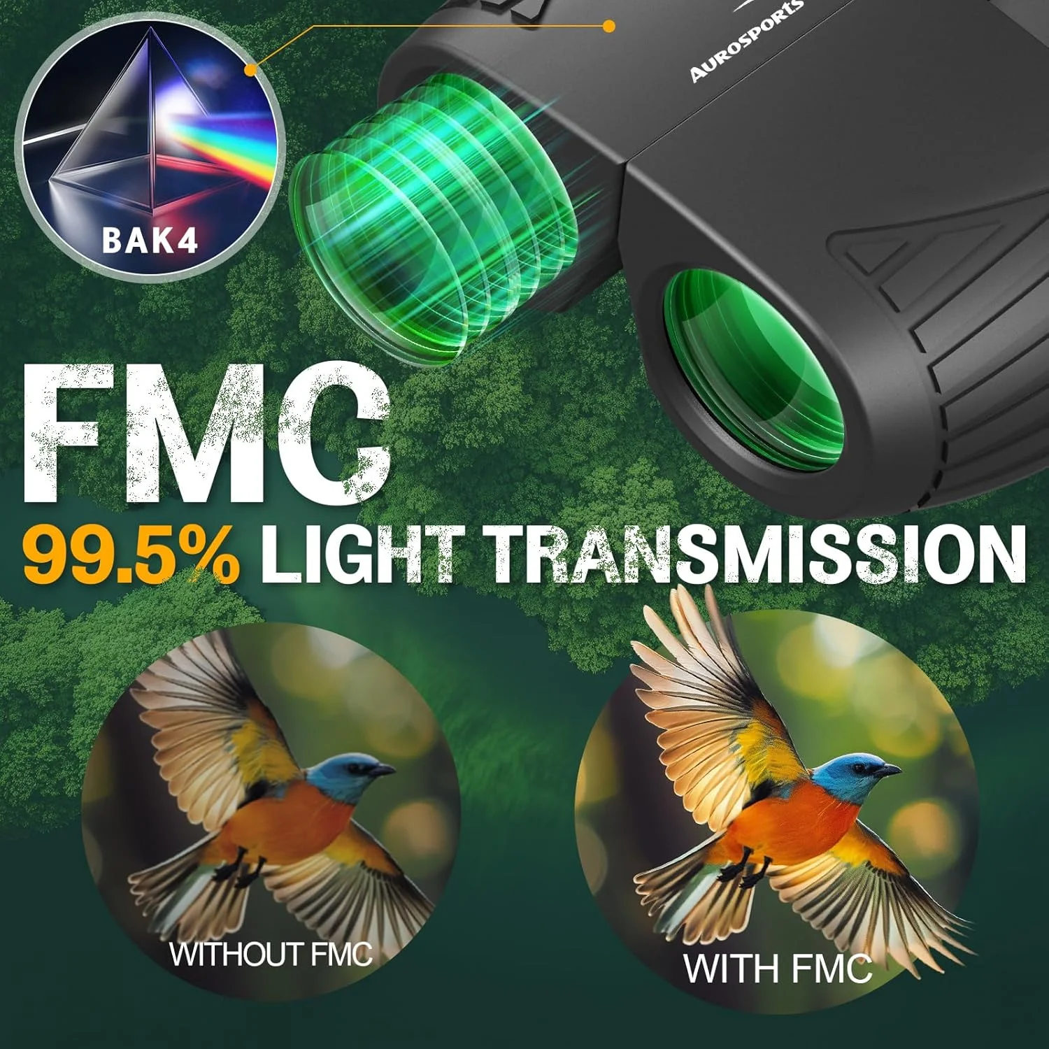 دوربین شکاری کوچک 15x25 Aurosports برای بزرگسالان و کودکان - دوربین شکاری قدرتمند برای تماشای پرندگان - دوربین شکاری کوچک با فوکوس آسان با دید در نور کم برای مسافرت، کمپینگ، کنسرت، پیاده روی