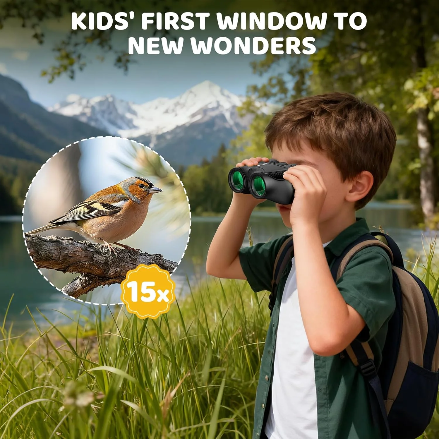 دوربین شکاری کوچک 15x25 Aurosports برای کودکان - دوربین شکاری سبک وزن با کیف حمل و راهنمای پرنده نگری برای تماشای پرندگان، پیاده روی، کمپینگ، مسافرت و شکار برای پسران و دختران 4 تا 12 سال (مشکی)