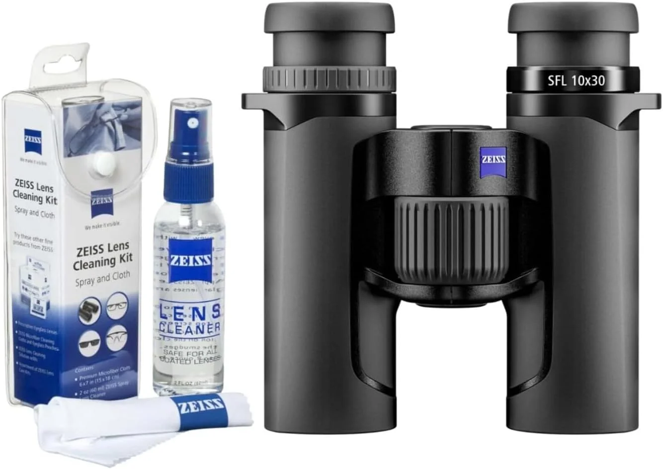 دوربین شکاری زایس SFL 10x30 - دید راحت و پیشرفته با انتقال نور 90% - اپتیک فشرده و شفاف برای تماشای پرندگان و ماجراجویی در فضای باز به همراه کیت مراقبت از لنز میکروفیبر (2 تکه)