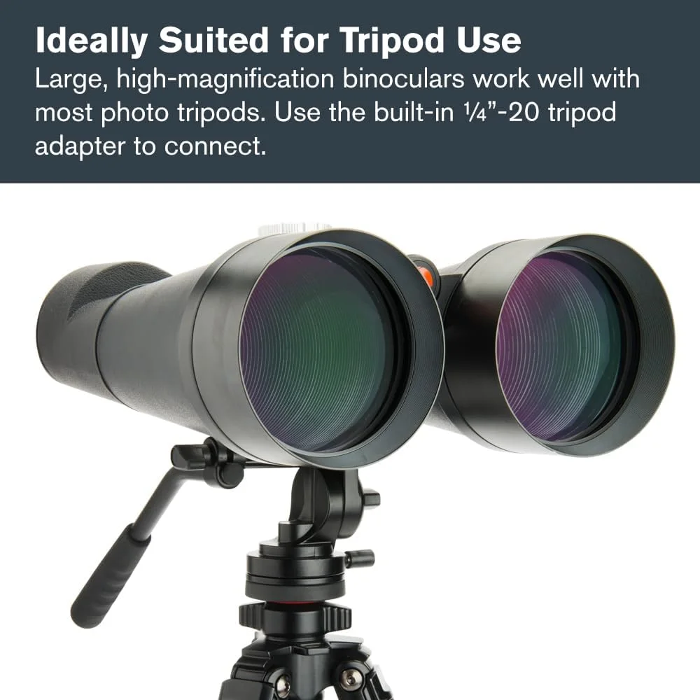 دوربین دوچشمی سلسترون SkyMaster 25x100 – دوربین دوچشمی با دیافراگم بزرگ برای نجوم اعماق آسمان و مشاهده از راه دور – اپتیک چند لایه – شامل آداپتور سه پایه و کیف حمل
