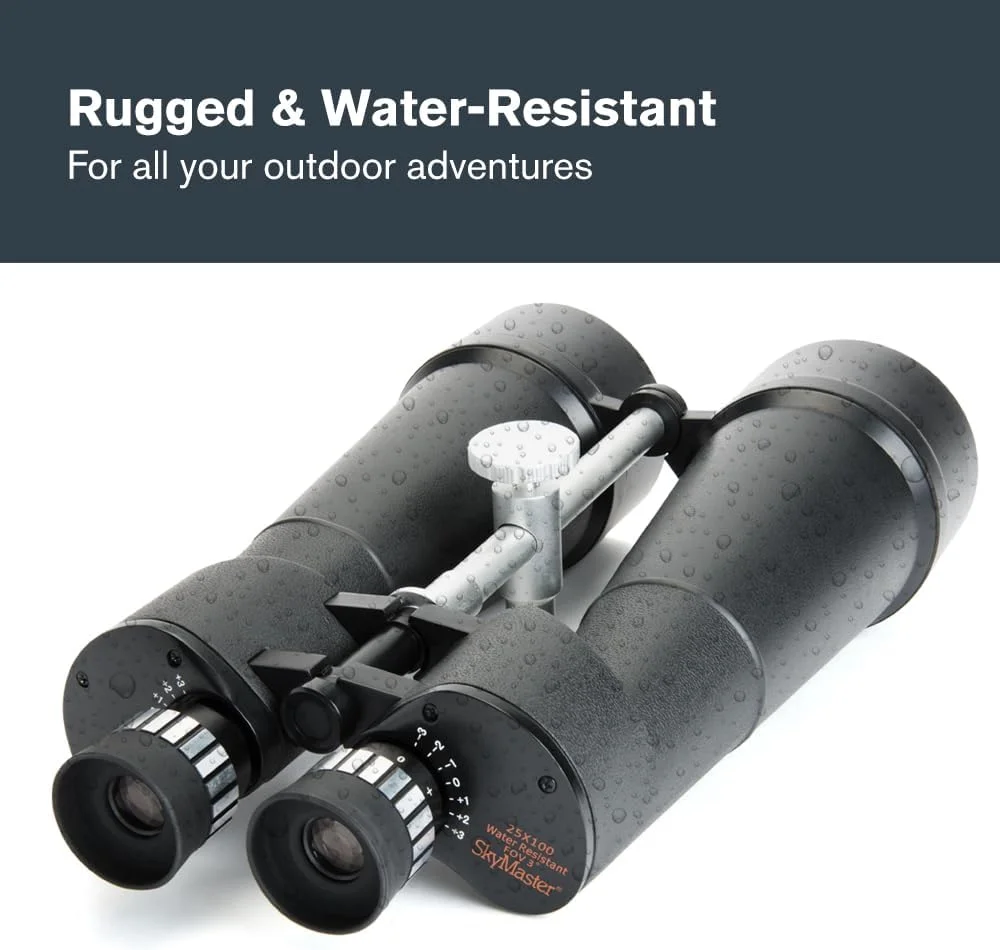 دوربین دوچشمی سلسترون SkyMaster 25x100 – دوربین دوچشمی با دیافراگم بزرگ برای نجوم اعماق آسمان و مشاهده از راه دور – اپتیک چند لایه – شامل آداپتور سه پایه و کیف حمل