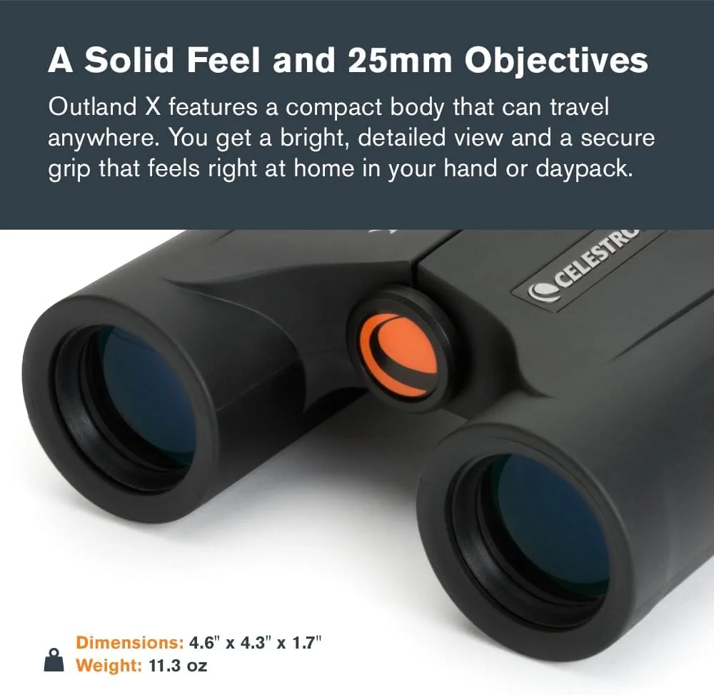 دوربین دوچشمی سلسترون - Outland X 10x25 – ایده آل برای تماشای پرندگان و فضای باز – لنزهای شیئی 25 میلی متری – میدان دید 6.2 درجه – منشورهای BaK-4 – پوشش چند لایه – ضد آب و ضد مه