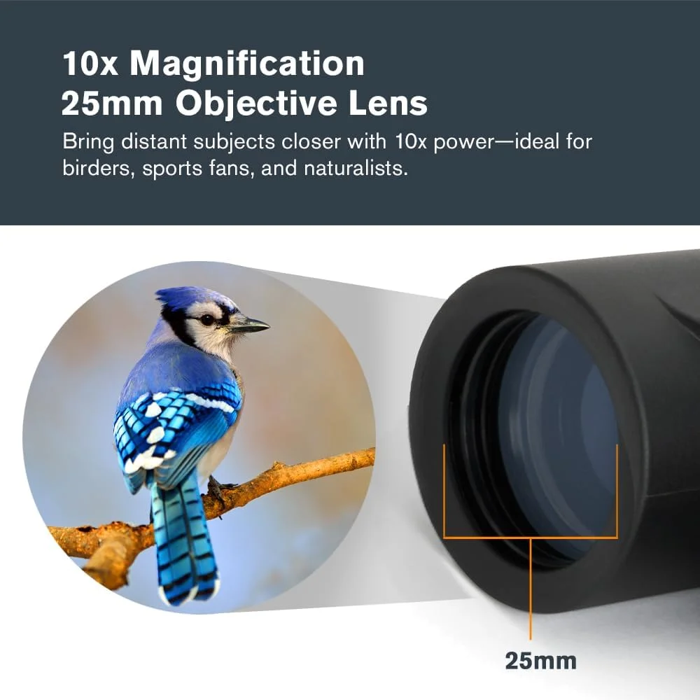 دوربین دوچشمی سلسترون - Outland X 10x25 – ایده آل برای تماشای پرندگان و فضای باز – لنزهای شیئی 25 میلی متری – میدان دید 6.2 درجه – منشورهای BaK-4 – پوشش چند لایه – ضد آب و ضد مه