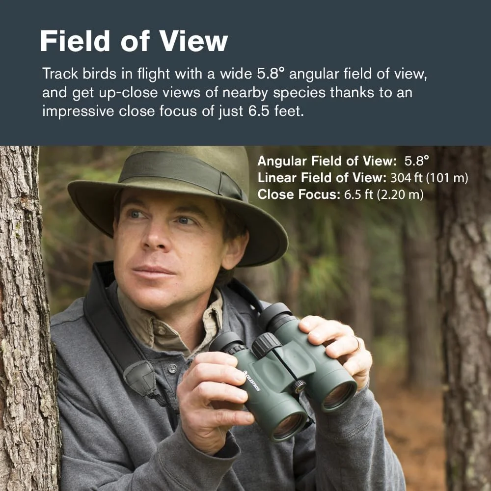 دوربین دوچشمی سلسترون Nature DX 10x42 - ایده آل برای تماشای پرندگان و فضای باز - لنزهای شیئی 42 میلی متری - میدان دید 5.8 درجه - منشورهای BaK-4 - پوشش چند لایه کامل - ضد آب و ضد مه