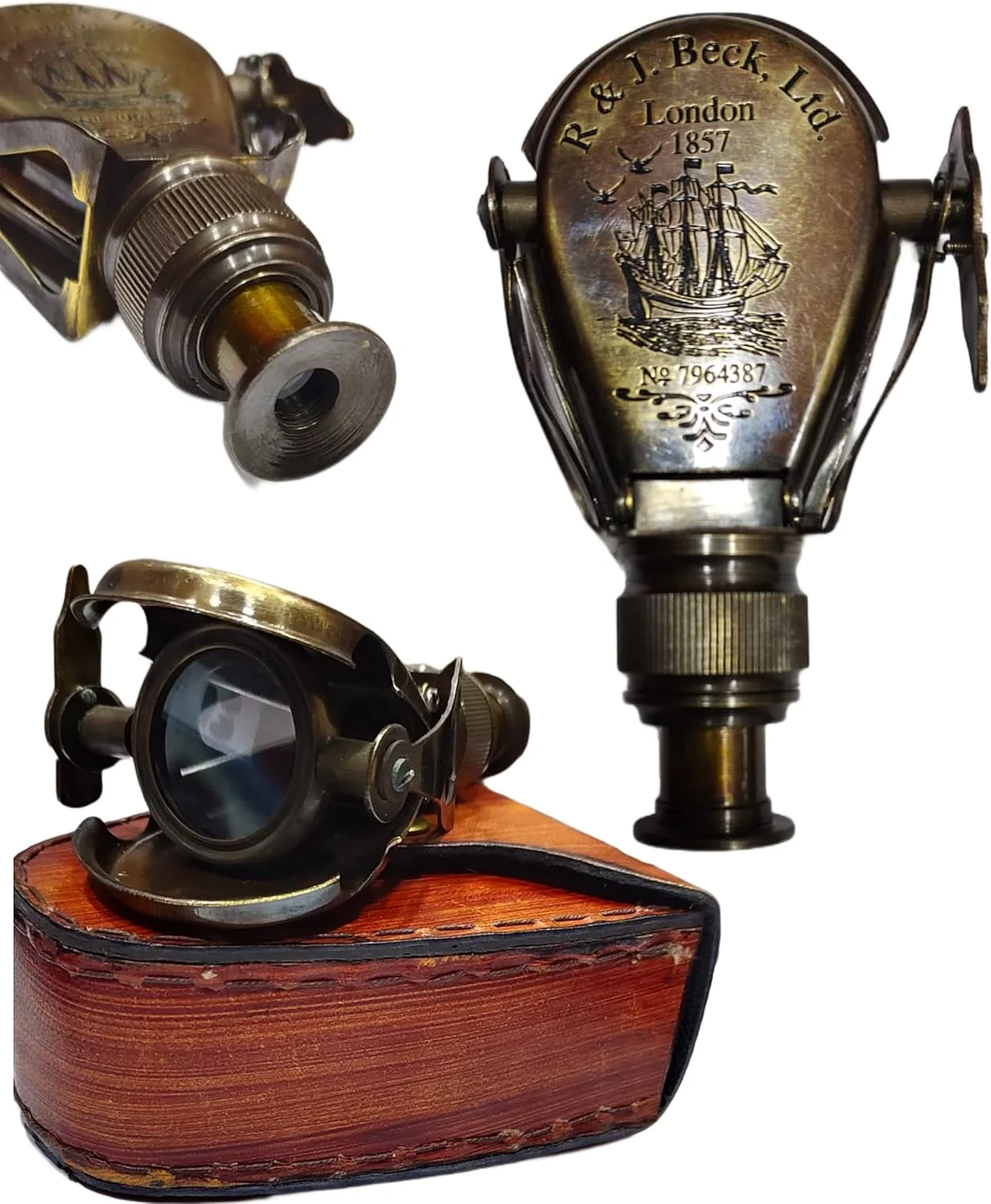 تک چشمی دریایی کوچک برنجی، مدل قدیمی R & J Beck London 1857، طول 5 اینچ (پرداخت عتیقه)