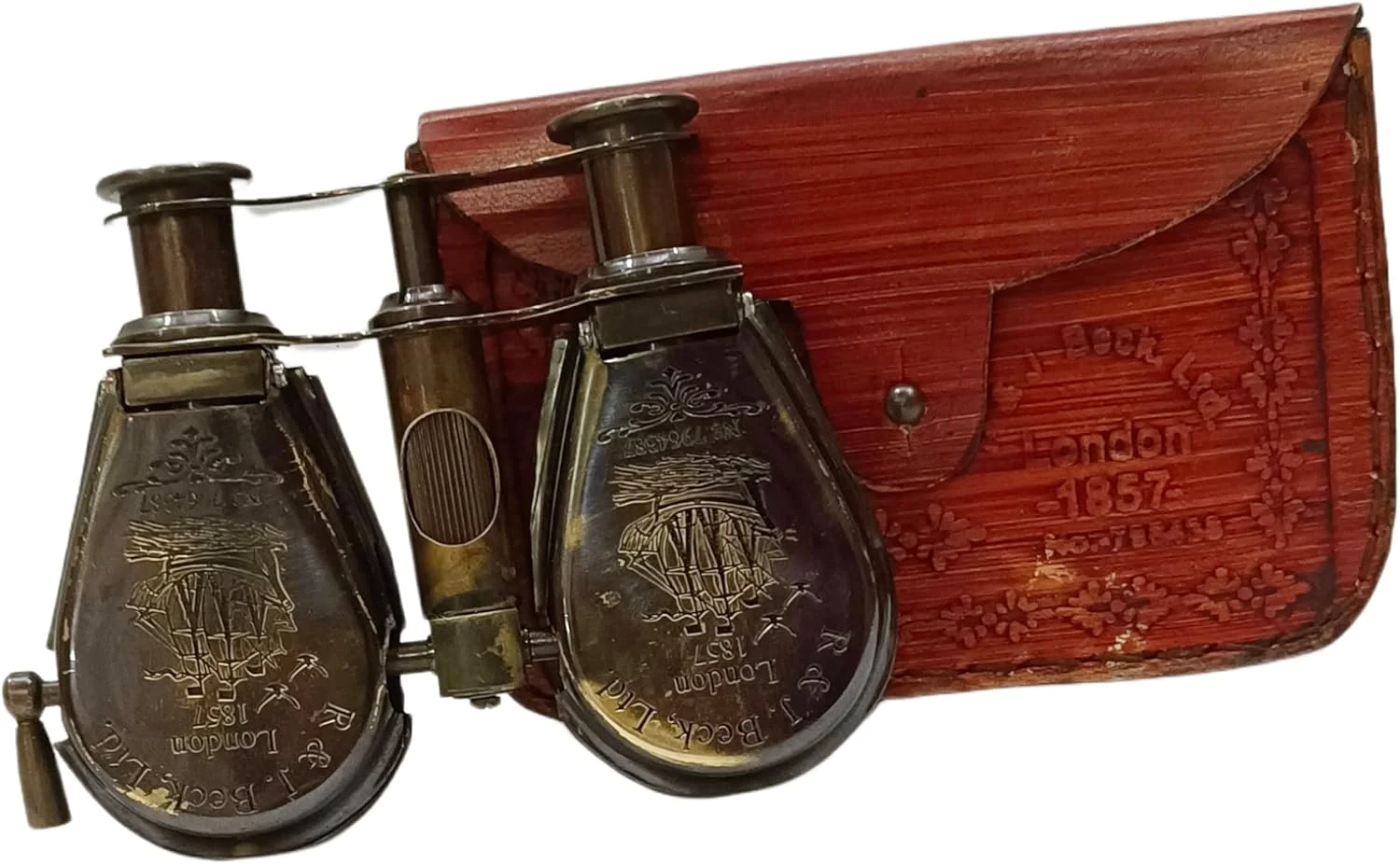 دوربین شکاری برنجی عتیقه دریایی مدل 1857 R & J Beck به همراه جعبه چرمی، هدیه کلکسیونی