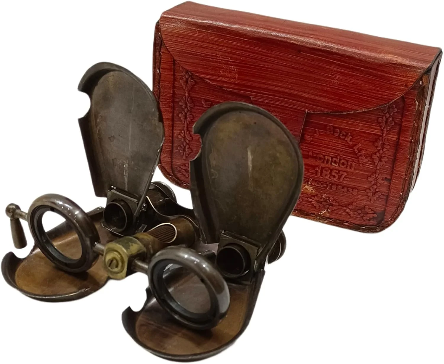 دوربین شکاری برنجی عتیقه دریایی مدل 1857 R & J Beck به همراه جعبه چرمی، هدیه کلکسیونی