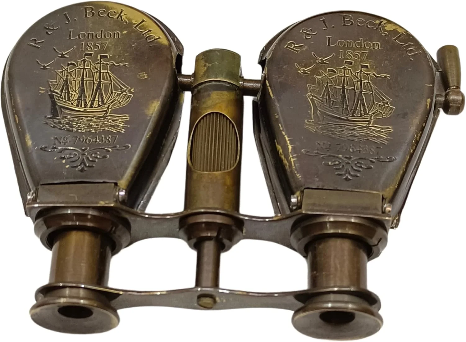 دوربین شکاری برنجی عتیقه دریایی مدل 1857 R & J Beck به همراه جعبه چرمی، هدیه کلکسیونی