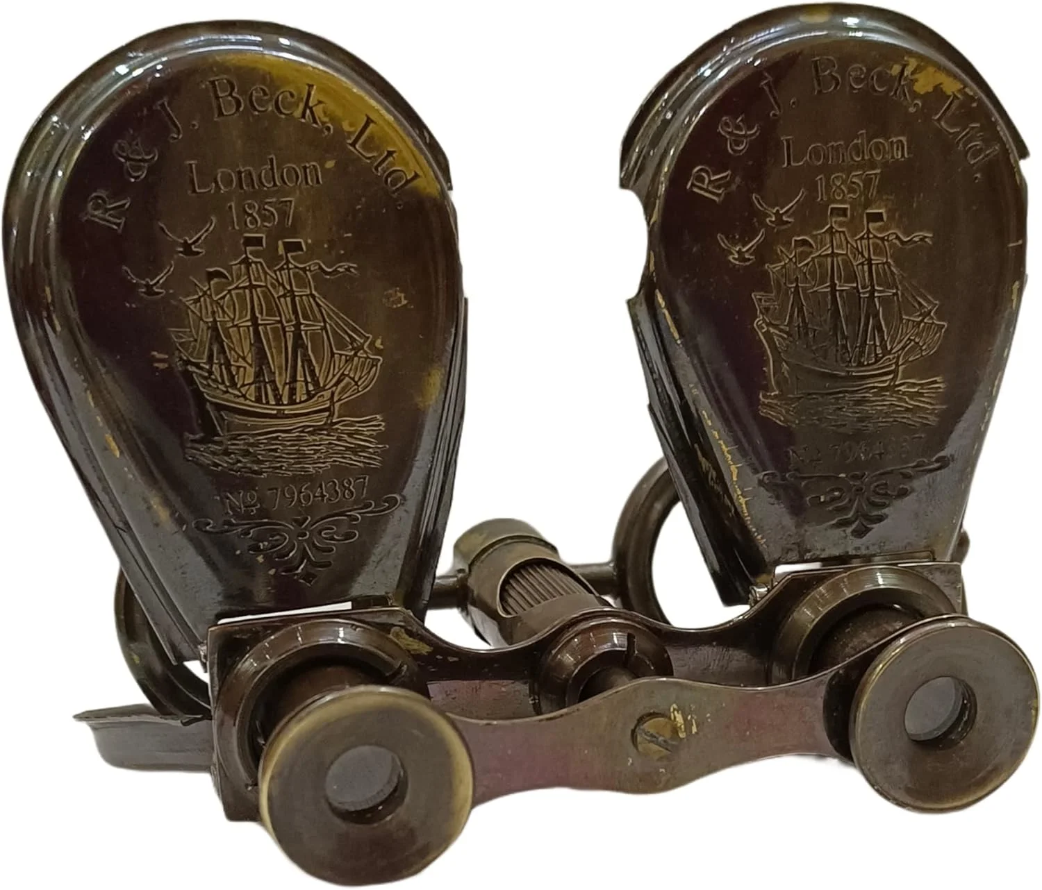 دوربین شکاری برنجی عتیقه دریایی مدل 1857 R & J Beck به همراه جعبه چرمی، هدیه کلکسیونی