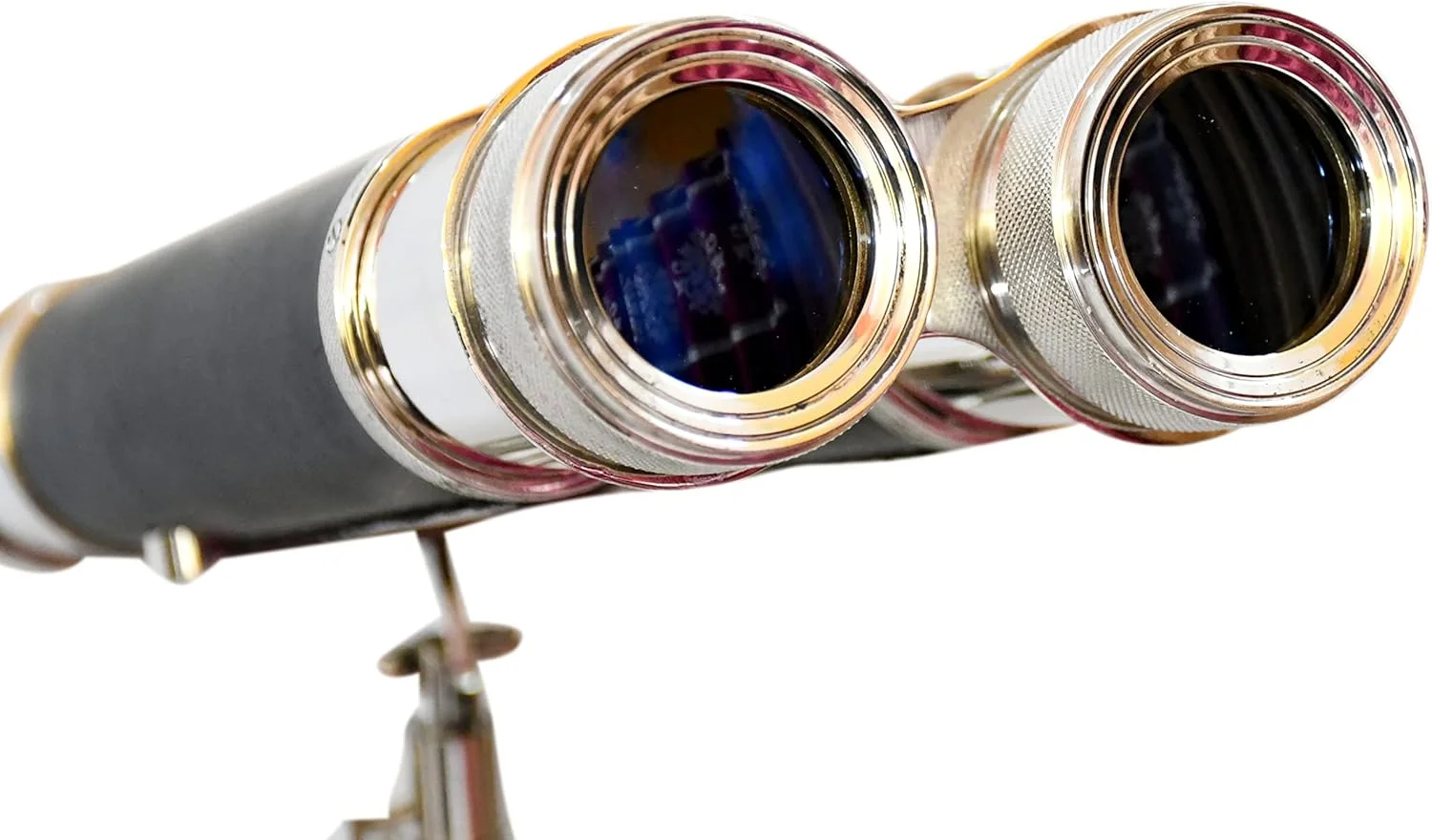 دوربین دوچشمی دریایی برنجی با روکش کروم/نقره ای و پایه سه پایه چوبی