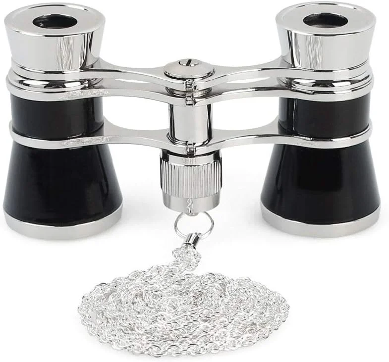 دوربین‌های تلسکوپی 3X25 کلاسیک تاشو اپرا، بدنه فلزی با زنجیر، لنز اپتیکال، تلسکوپ تئاتر، طراحی رترو، هدیه زنانه، تلسکوپ تلفن (رنگ: A) (E)