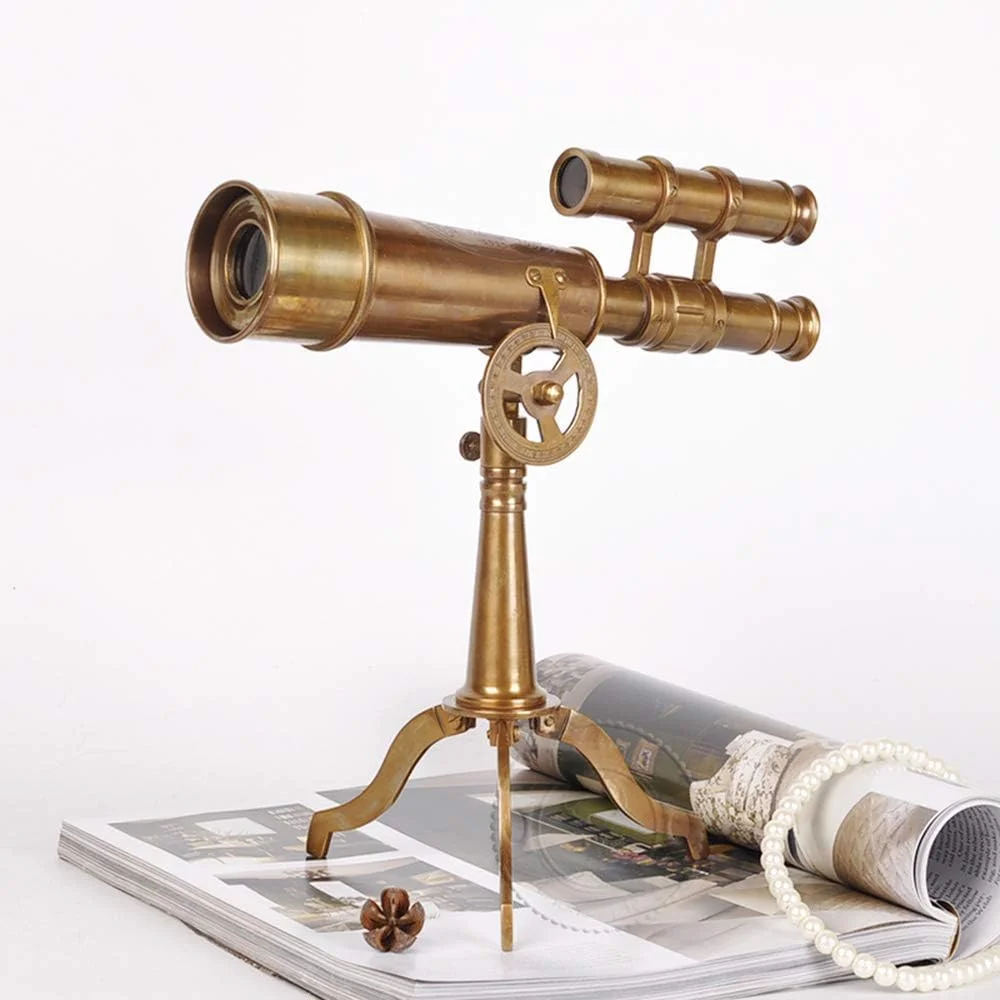 تلسکوپ تزئینی رومیزی با سبک قدیمی، پایه برنجی خالص، مناسب برای هدیه و دکوراسیون منزل و اتاق کار