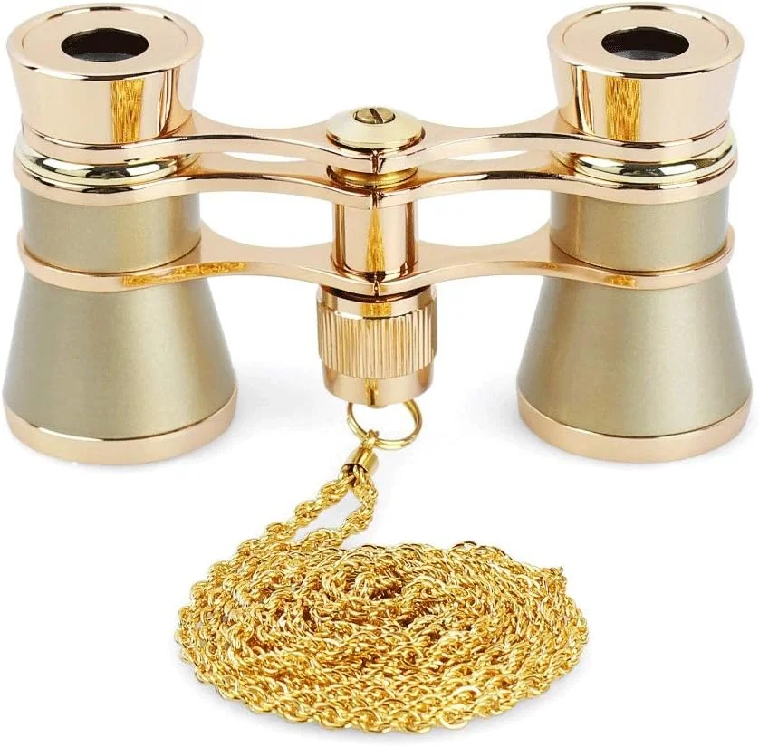 دوربین تئاتر تلسکوپی تاشو کلاسیک 3X25 با بدنه فلزی و زنجیر، لنز اپتیکال، طراحی رترو، هدیه زنانه (رنگ: A) (A)