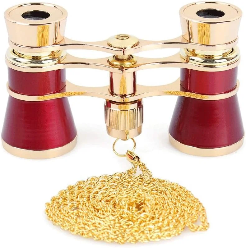 دوربین تئاتر تلسکوپی تاشو کلاسیک 3X25 با بدنه فلزی و زنجیر، لنز اپتیکال، طراحی رترو، هدیه زنانه (رنگ: A) (B)