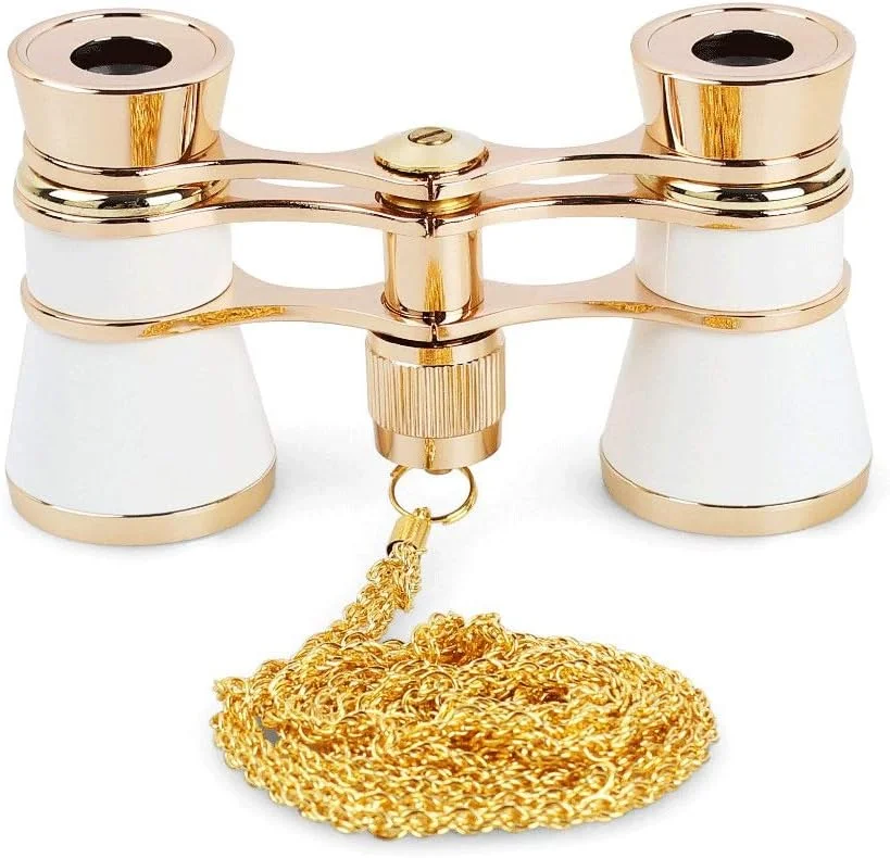 دوربین تئاتر تلسکوپی تاشو کلاسیک 3X25 با بدنه فلزی و زنجیر، لنز اپتیکال، طراحی رترو، هدیه برای بانوان (رنگ: A) (C)