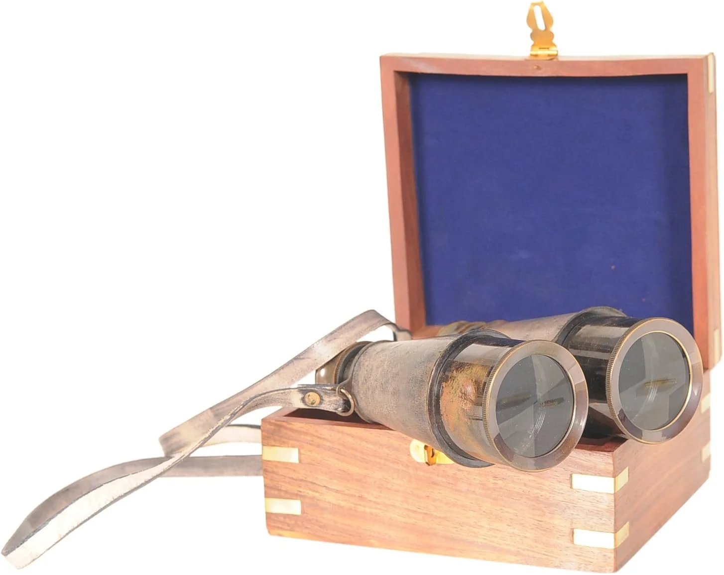 دوربین شکاری برنجی دست ساز قدیمی مدرن با روکش چرمی در جعبه چوبی - دید فراتر از کاوش در جهان های نزدیک و دور با دوربین شکاری - 13.5L x 12.7W x 5.8H سانتی متر
