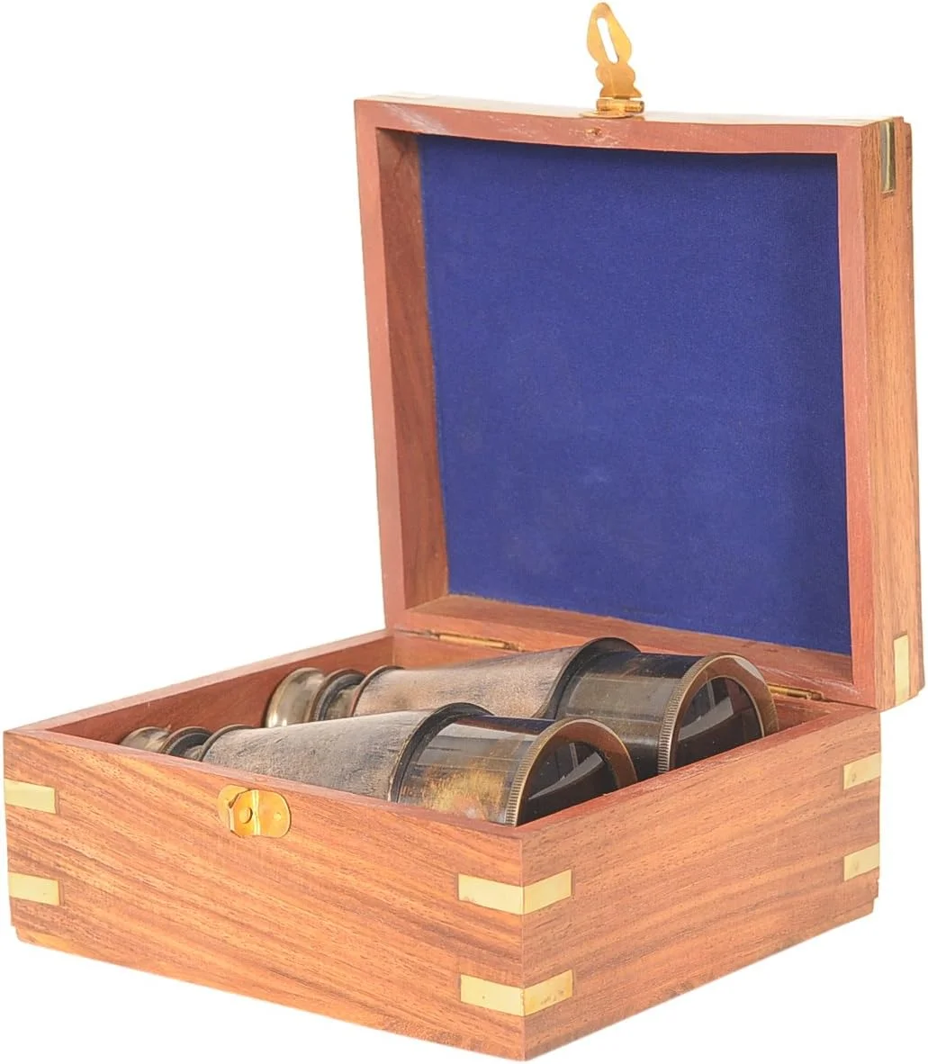 دوربین شکاری برنجی دست ساز قدیمی مدرن با روکش چرمی در جعبه چوبی - دید فراتر از کاوش در جهان های نزدیک و دور با دوربین شکاری - 13.5L x 12.7W x 5.8H سانتی متر دوربین شکاری برنجی دست ساز قدیمی مدرن با روکش چرمی در جعبه چوبی - دید فراتر از کاوش در جهان های نزدیک و دور با دوربین شکاری - 13.5L x 12.7W x 5.8H سانتی متر