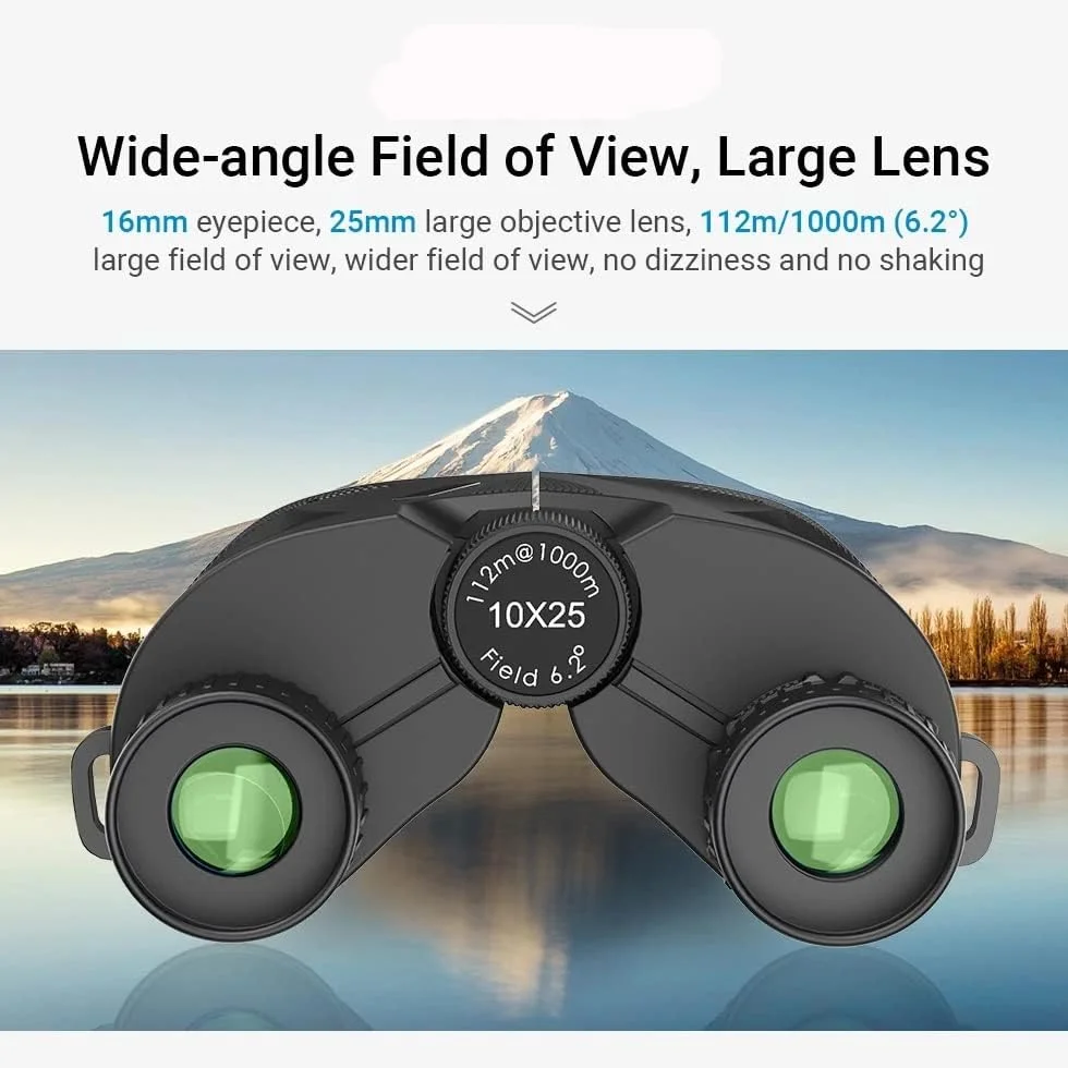 دوربین دوچشمی حرفه ای و قدرتمند 10x25 مینی جیبی، تلسکوپ منشوری BaK4 مناسب برای پیاده روی و شکار در فضای باز