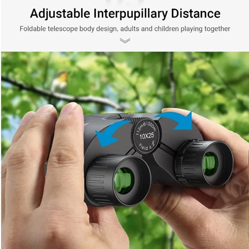 دوربین دوچشمی حرفه ای و قدرتمند 10x25 مینی جیبی، تلسکوپ منشوری BaK4 مناسب برای پیاده روی و شکار در فضای باز
