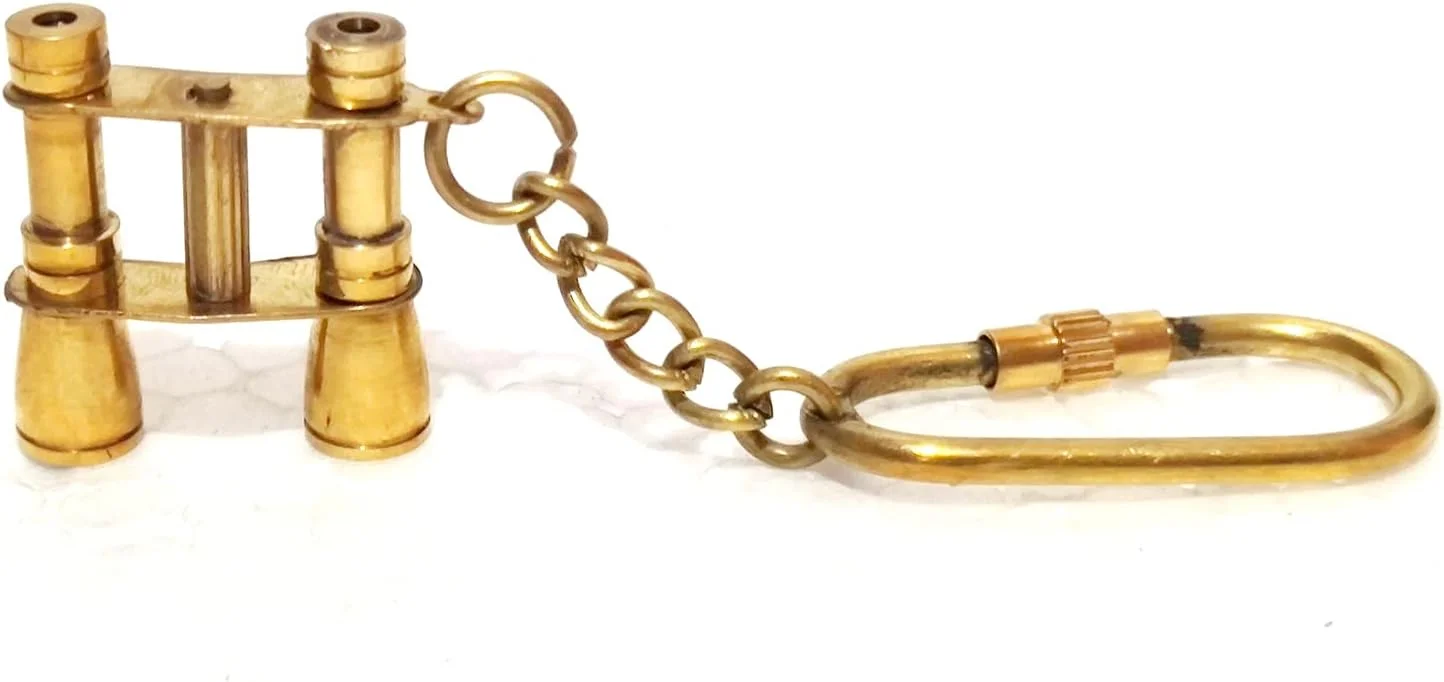 جاکلیدی دوربین دوچشمی برنجی مینیاتوری، حلقه کلید تزئینی به سبک قدیمی