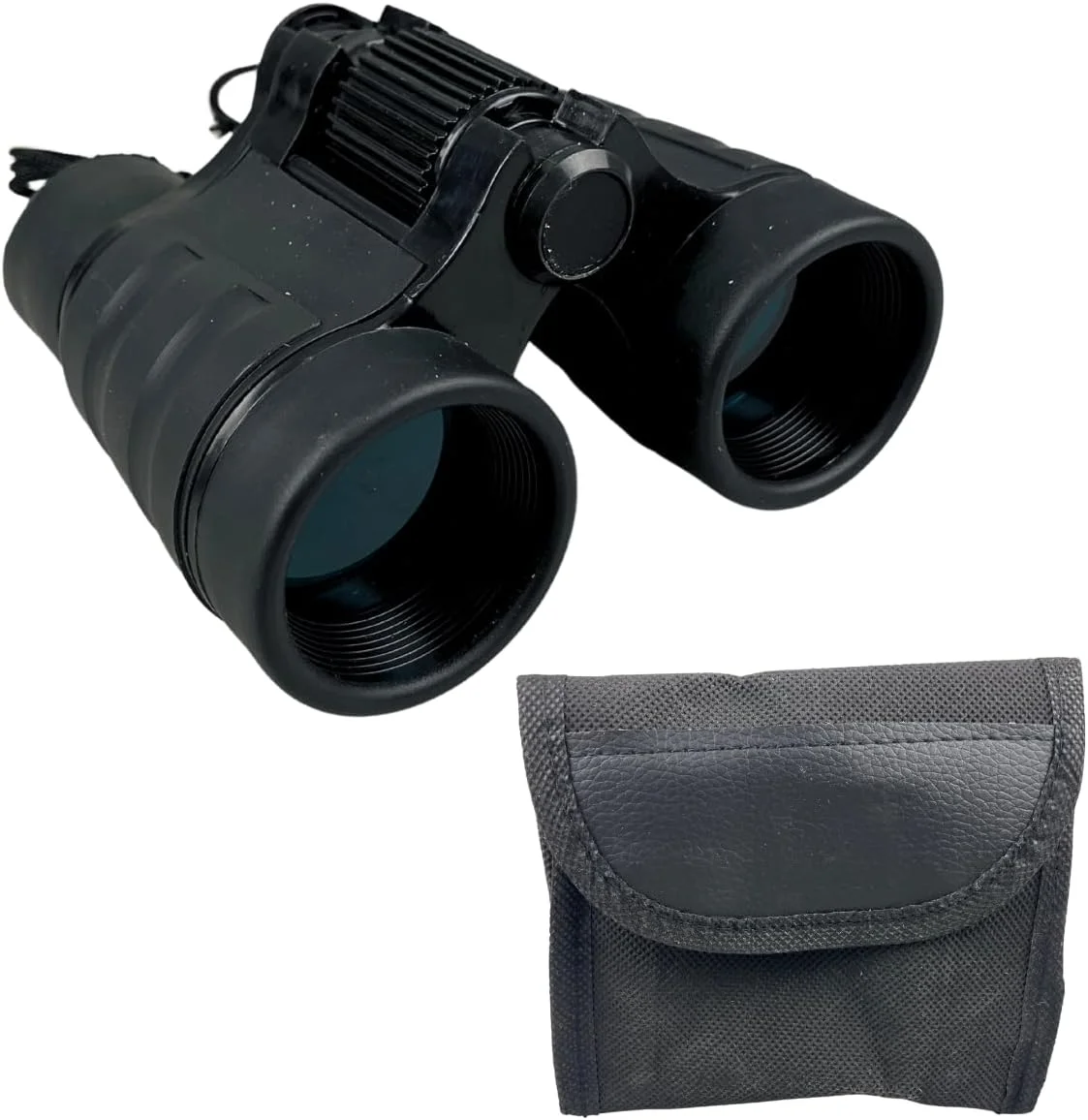 دوربین شکاری مینیاتوری بیرونی هانتر – بزرگنمایی 4x30 میلی‌متر – طراحی فشرده با روکش لاستیکی مشکی و لنزهای آبی رنگ، بند گردنی و کیف نگهداری
