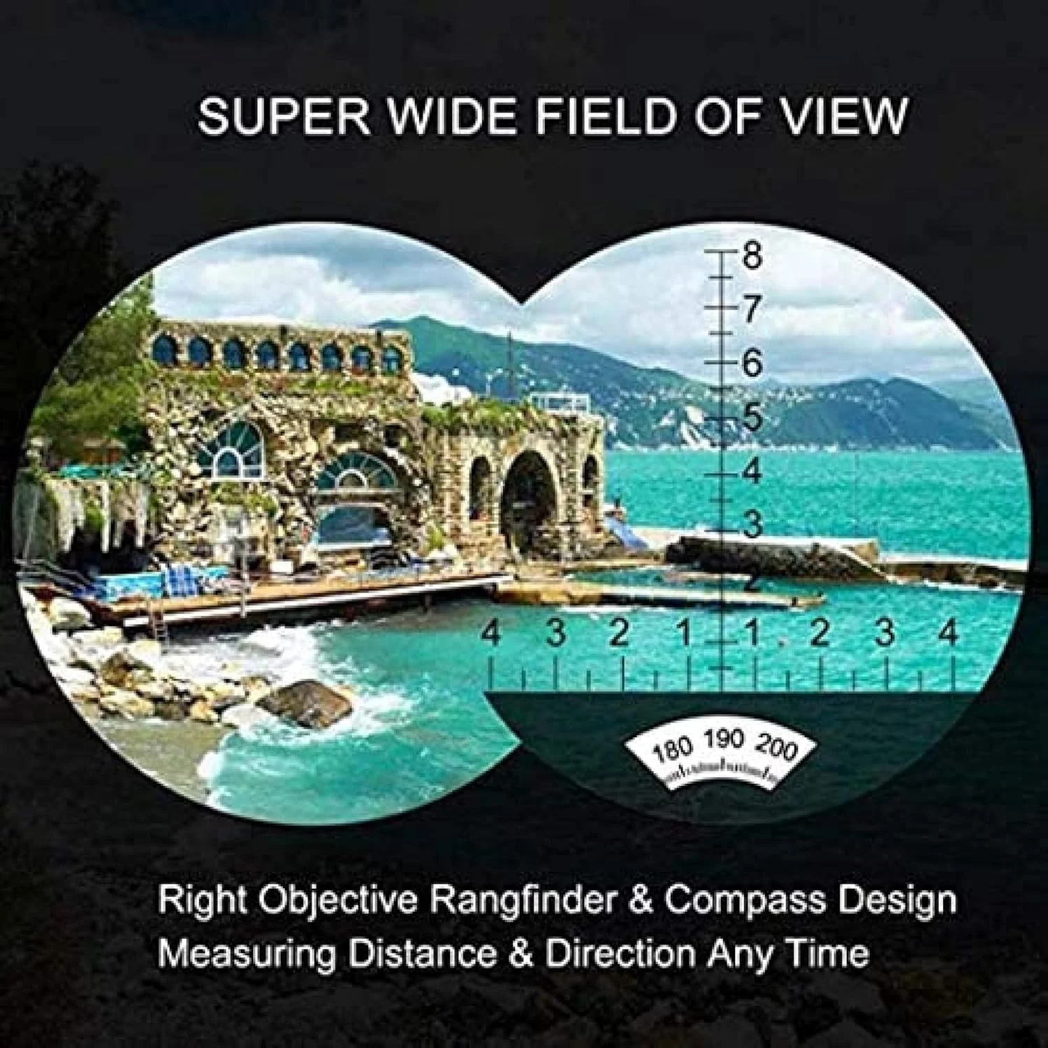 دوربین دوچشمی قطب‌نما اقیانوسی - با مختصات فاصله‌یابی 7X50 HD دید واضح در نور کم، ضدآب، مناسب تماشای پرندگان و شکار