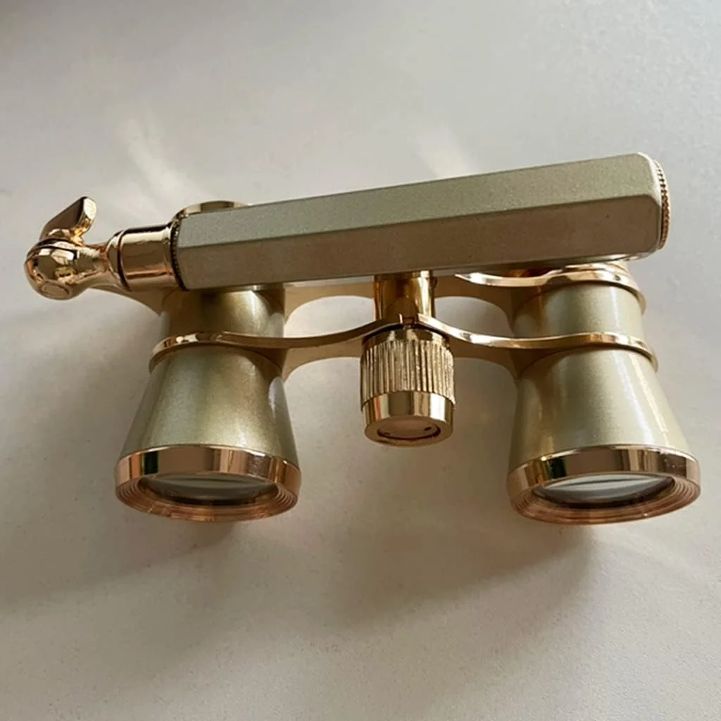 دوربین شکاری قدیمی 3x25 با دسته مناسب تئاتر و کنسرت، دوربین شکاری عتیقه طلایی