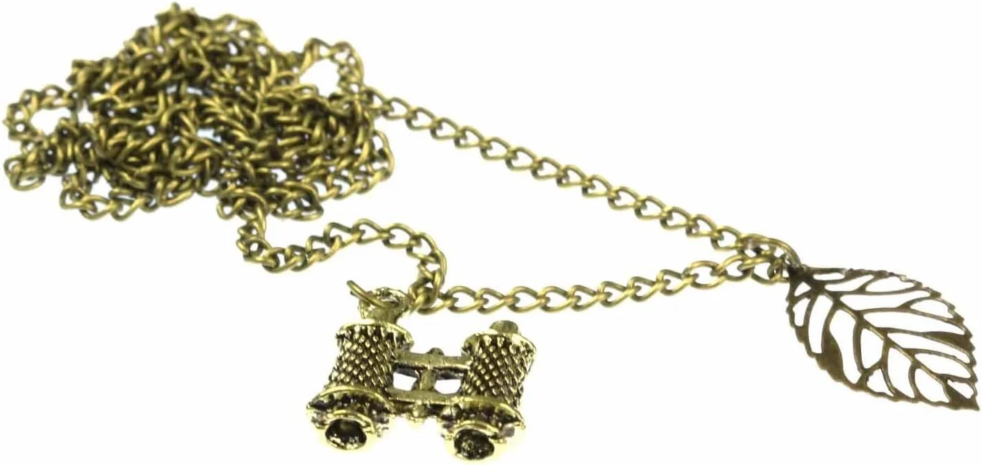 گردنبند دوربین شکاری مینی بلینگز با برگ، طول زنجیر 60 سانتی متر، رنگ برنزی