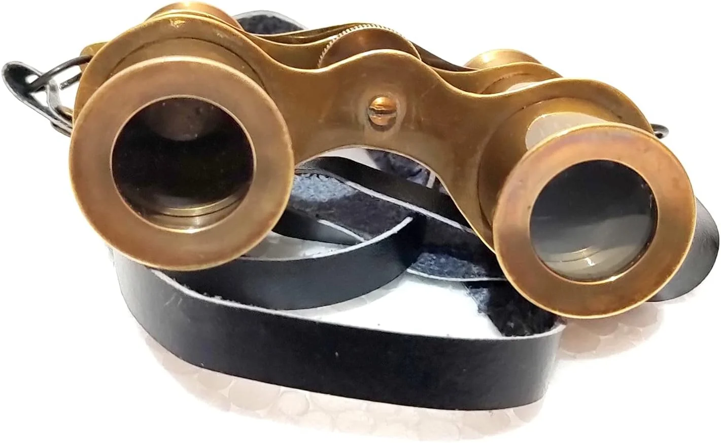 دوربین تئاتر به سبک قدیمی، دوربین دوچشمی تئاتر برنزی عتیقه با بند چرمی، طراحی کلاسیک، فوکوس قابل تنظیم