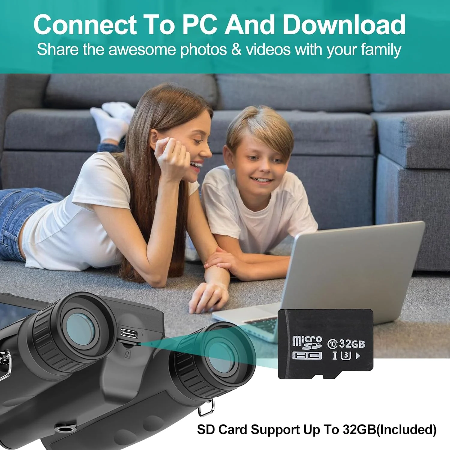 دوربین دوچشمی ZZSTAR 12x32 با دوربین، دوربین دوچشمی تاشو با قدرت بالا برای بزرگسالان، صفحه نمایش 2 اینچی LCD و کارت 32 گیگابایتی، ضبط کننده عکس و فیلم 1080P با کیفیت 5 مگاپیکسل، لنز منشور FMC و BAK4، نمای بزرگ، برای تماشای پرندگان - مشکی