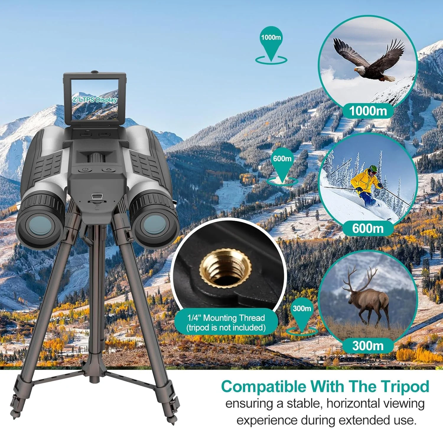 دوربین دوچشمی دید بزرگ ZZSTAR 12x32 با دوربین، دوربین دوچشمی FMC و BAK4 Prism برای بزرگسالان با قدرت بالا، صفحه نمایش LCD 2 اینچی ضبط کننده عکس و فیلم 1080P 5MP برای تماشای پرندگان و شکار، با کارت 32 گیگابایتی، نقره ای